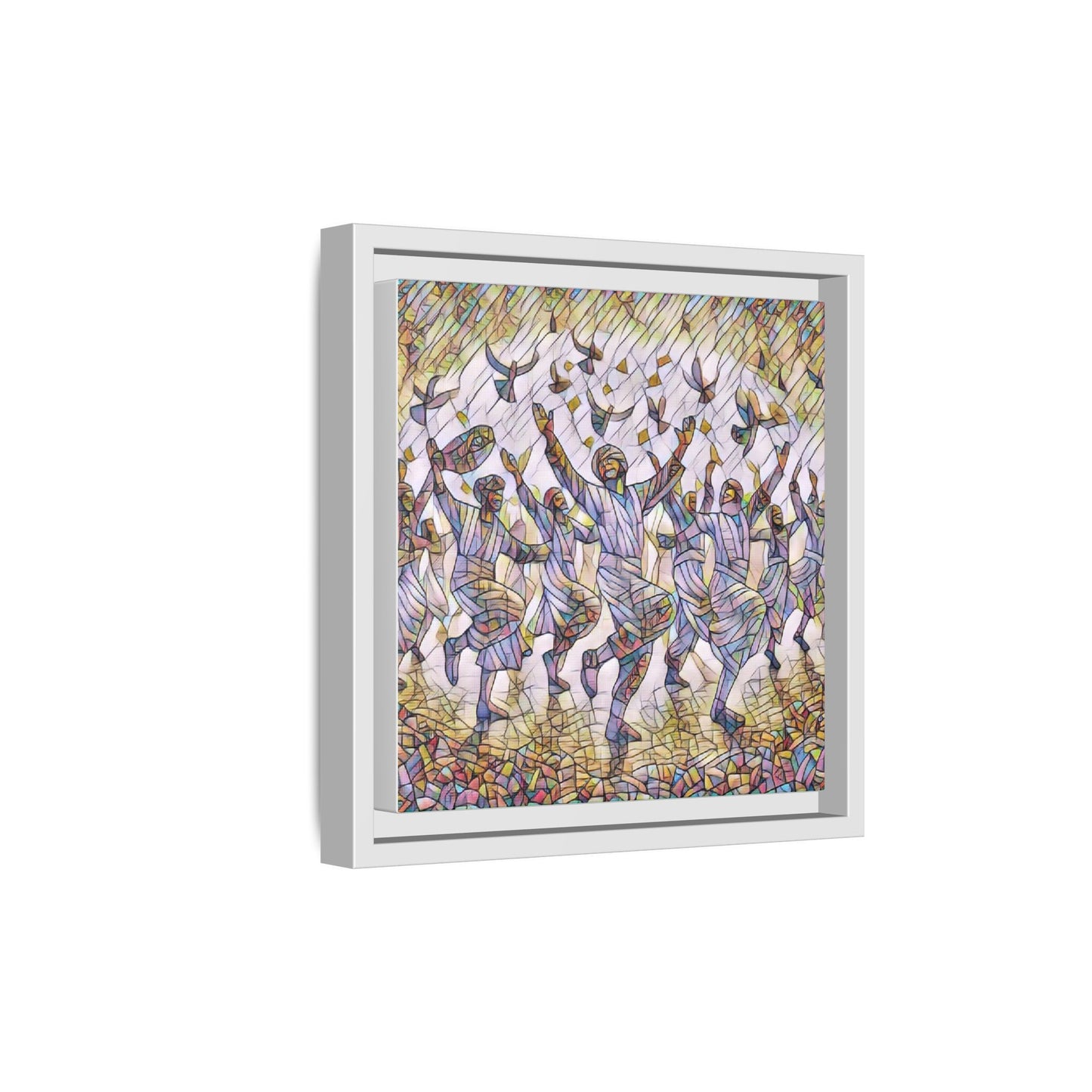 Framed Canvas Art - Joyful Dancers with Doves (Multicolor)