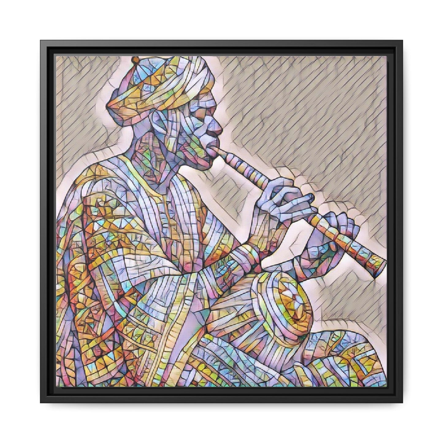 Framed Canvas Art — Colorful Middle Eastern Flute Player Print