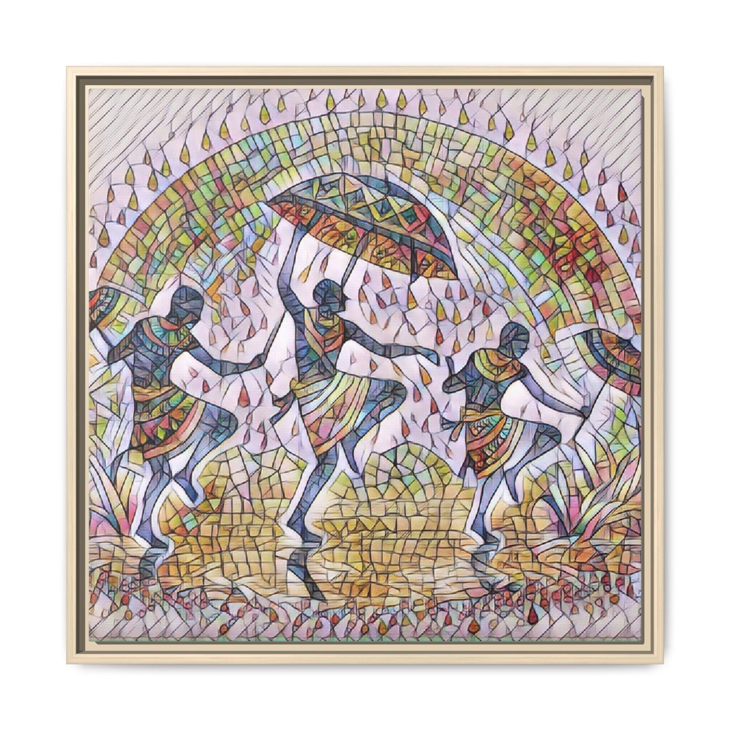 Framed Canvas Art — Colorful African Dance Mosaic