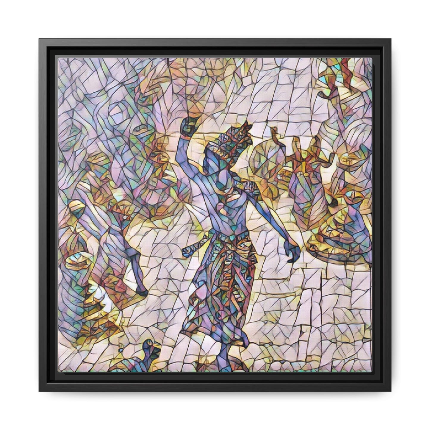 Framed Canvas Art — Colorful Mosaic Krishna Dance Print