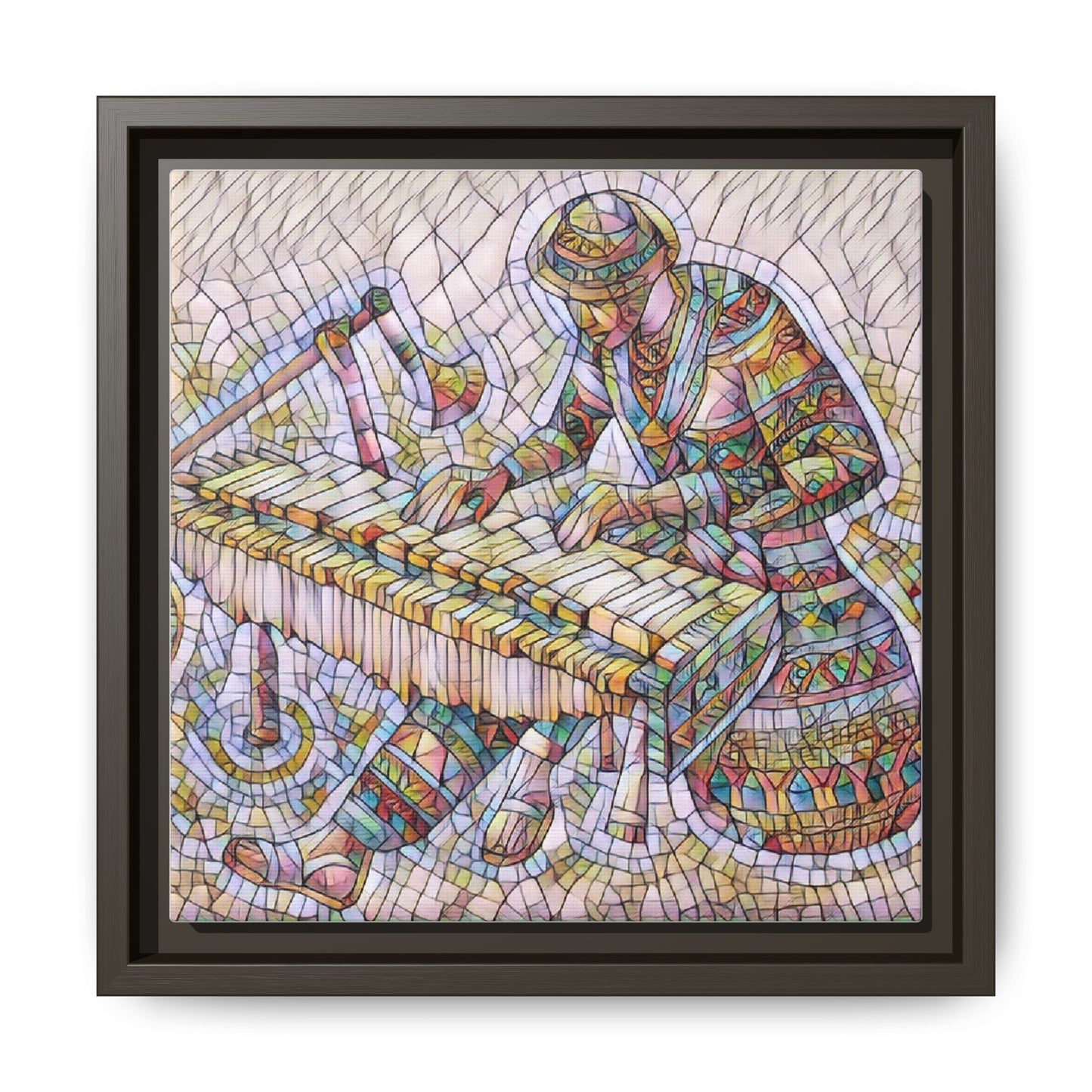 Framed Canvas Art - Colorful Mosaic Vibraphone Musician Print