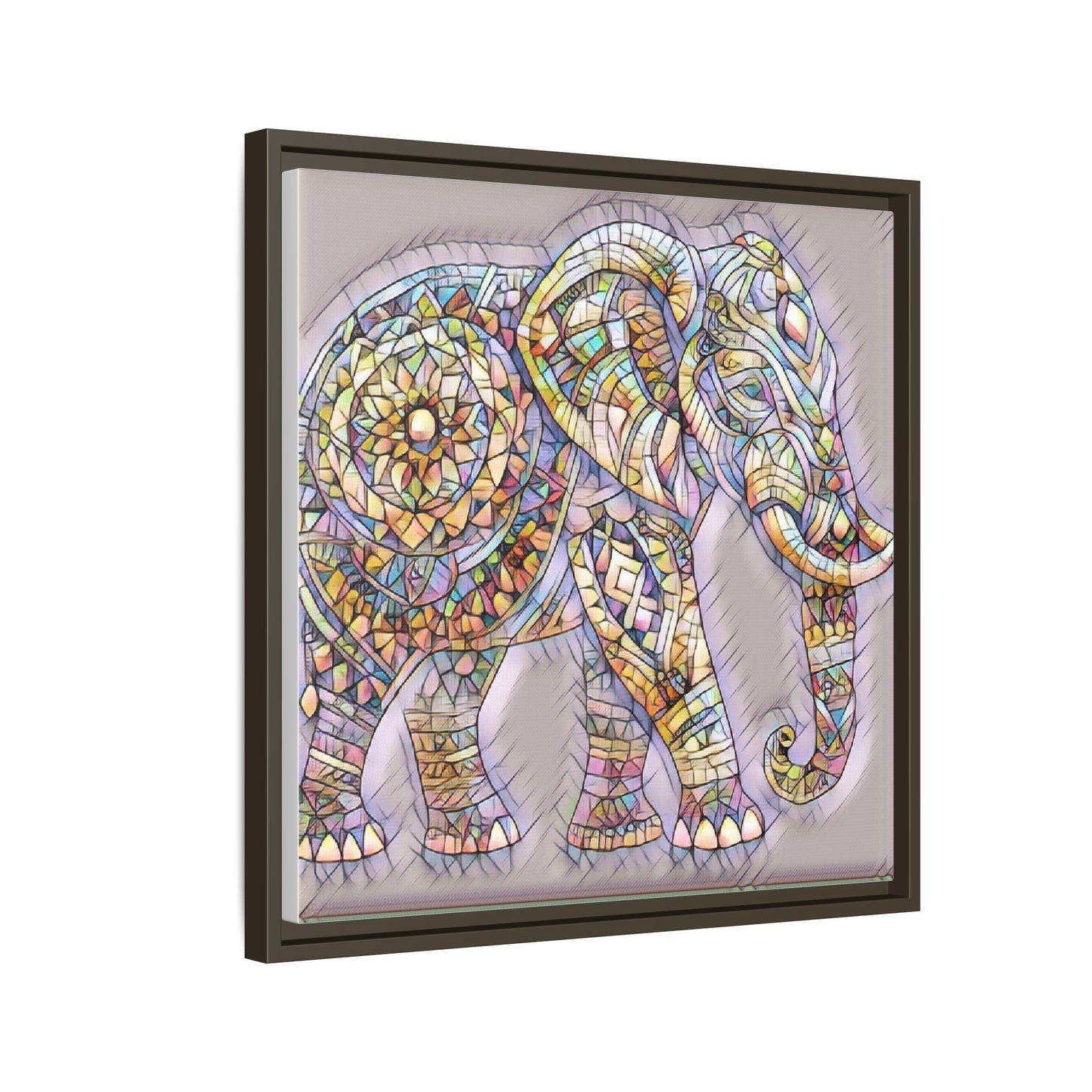 Colorful Mosaic Elephant Framed Canvas Print