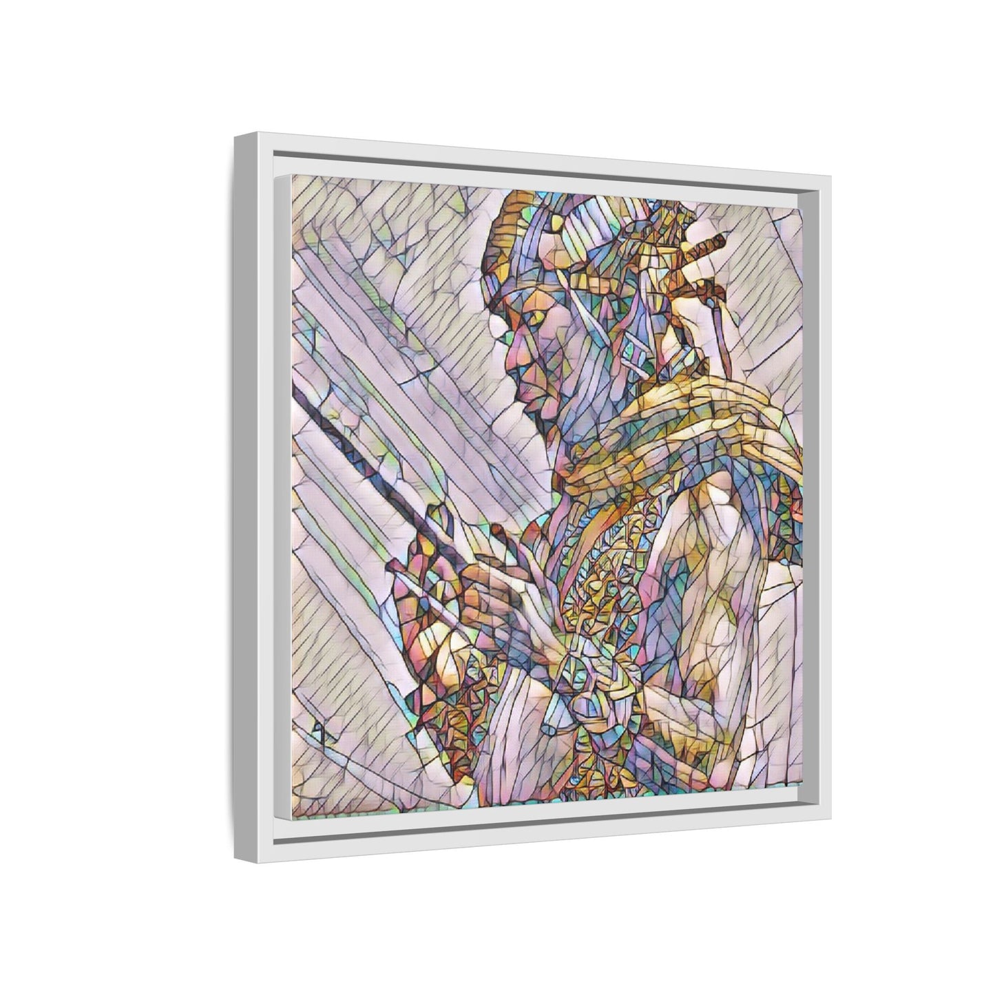 Framed Canvas Art - Colorful Tribal Warrior Portrait (Matte)