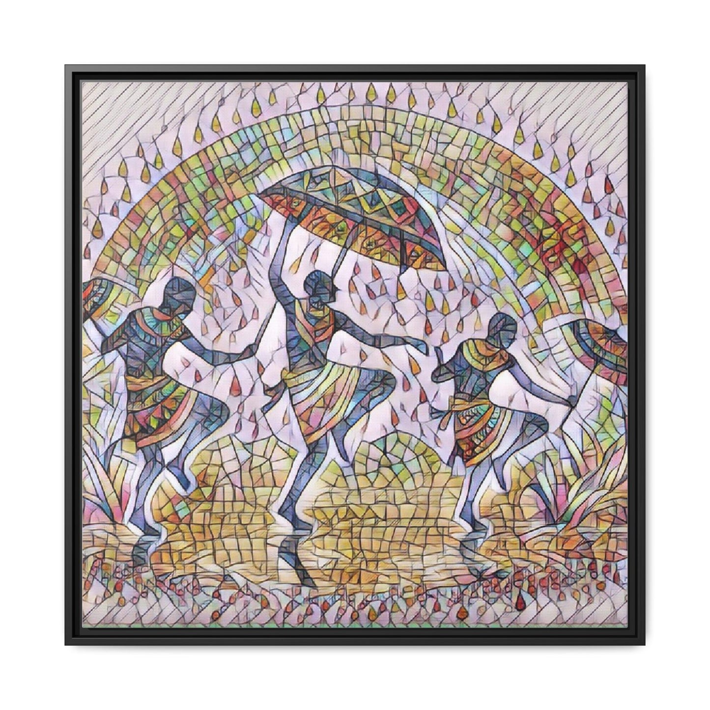Framed Canvas Art — Colorful African Dance Mosaic