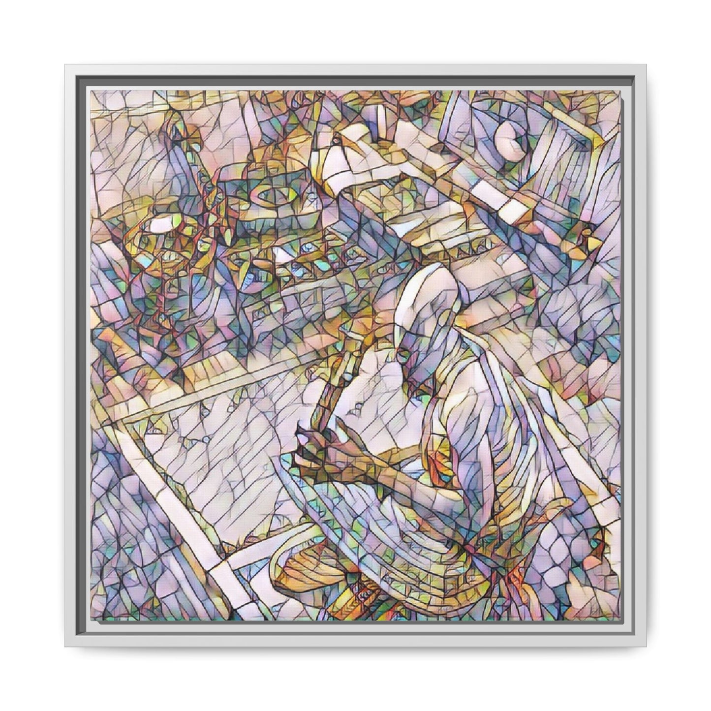 Stained-Glass DJ Matte Canvas Print (Framed) — Colorful Music Room Wall Art