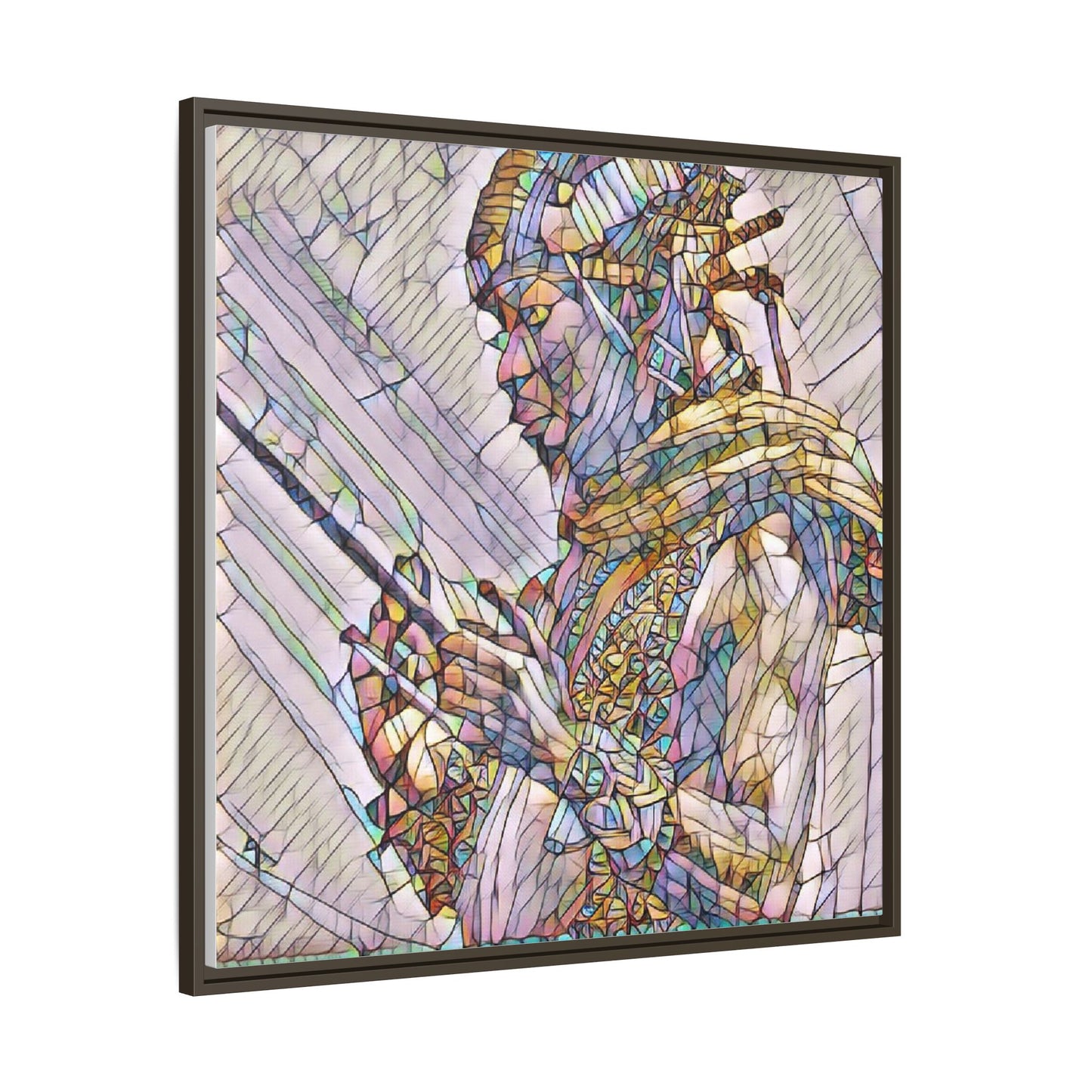 Framed Canvas Art - Colorful Tribal Warrior Portrait (Matte)