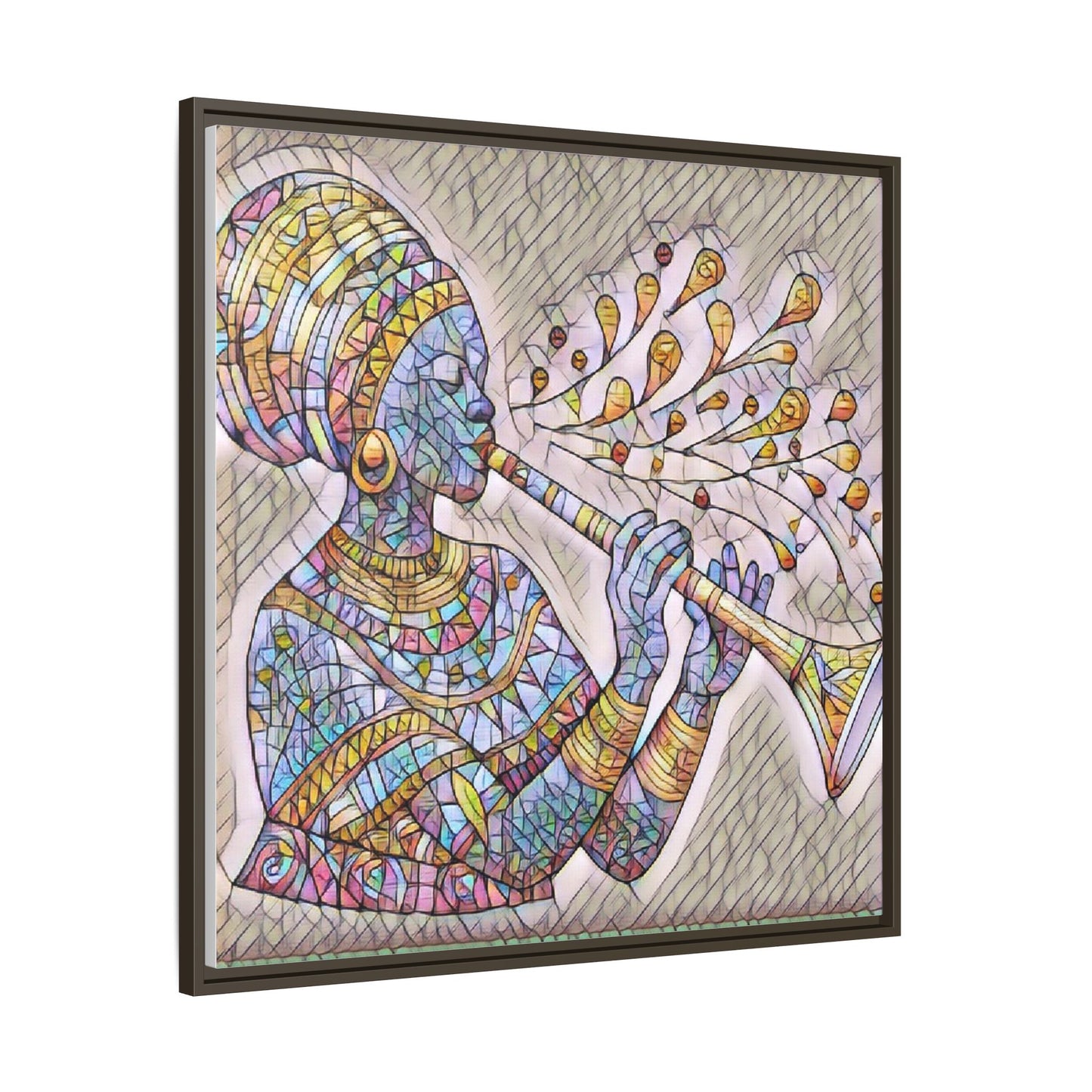 Framed Matte Canvas Art – Colorful African Musician Trumpet Print