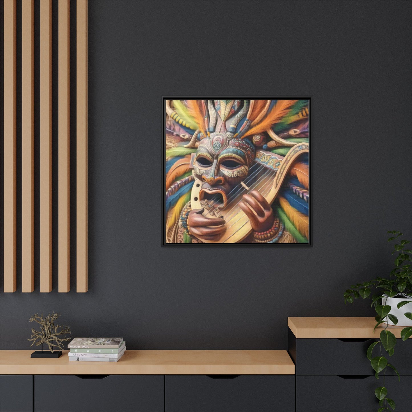 Colorful Tribal Mask Canvas — Framed Matte Wall Art
