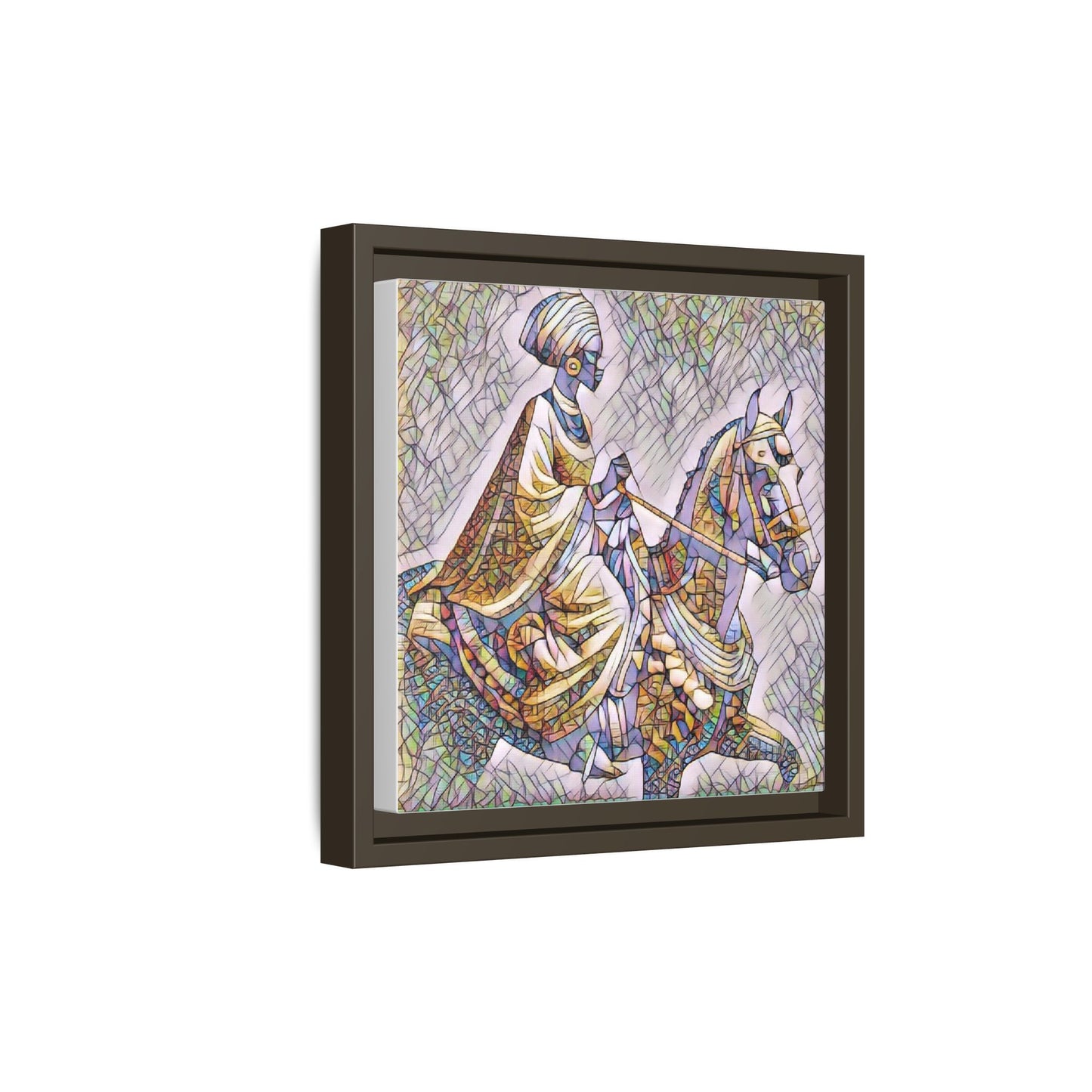 Mosaic Rider Framed Canvas Art — African Horsewoman Wall Decor