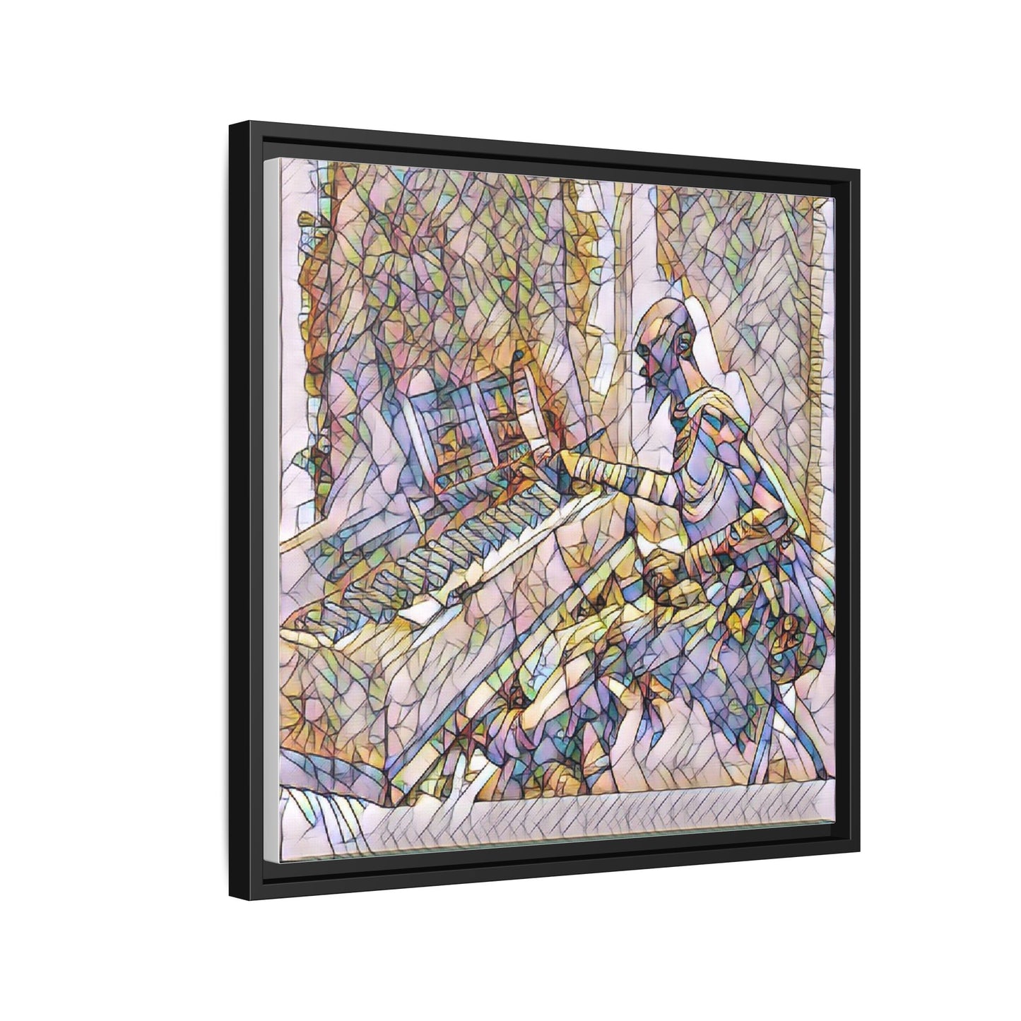 Framed Matte Canvas Art — Colorful Abstract Musician at Piano