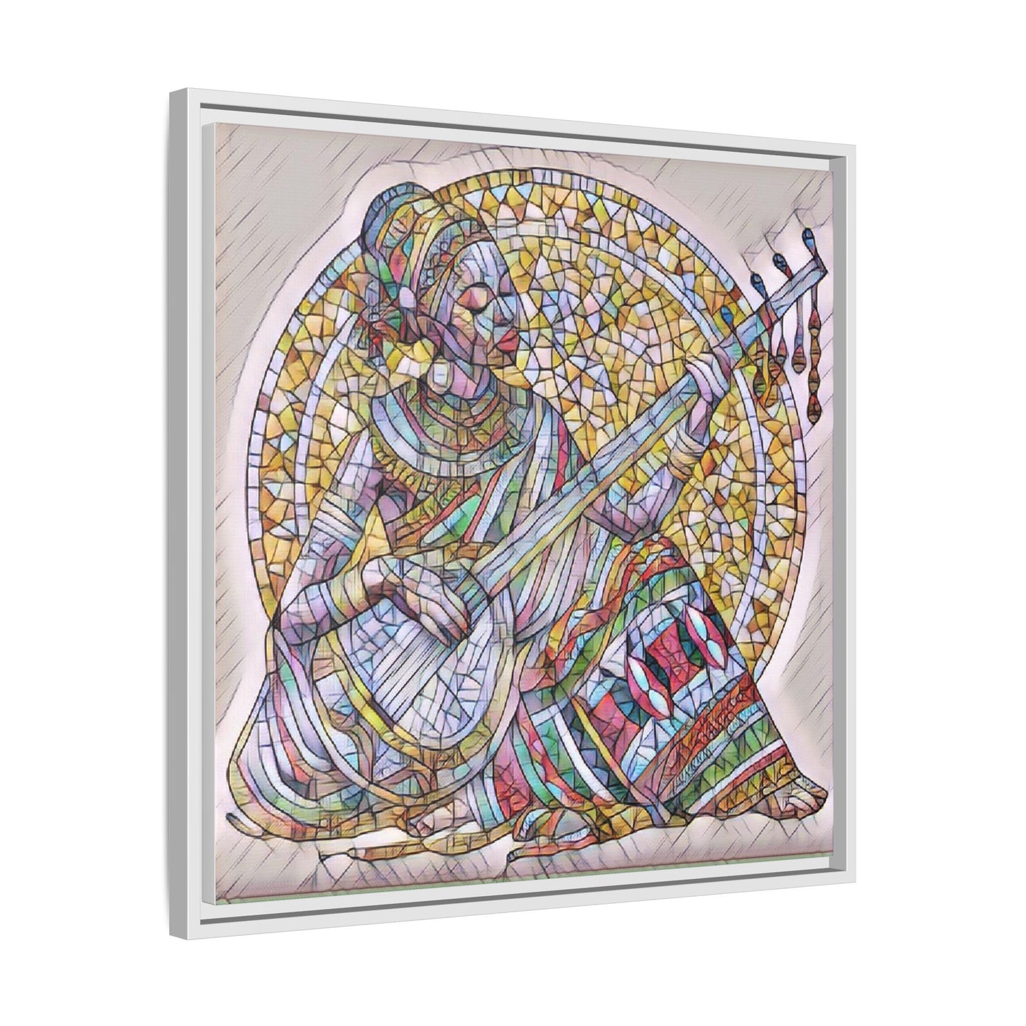 Framed Canvas Art - Colorful Mosaic Musician Wall Decor