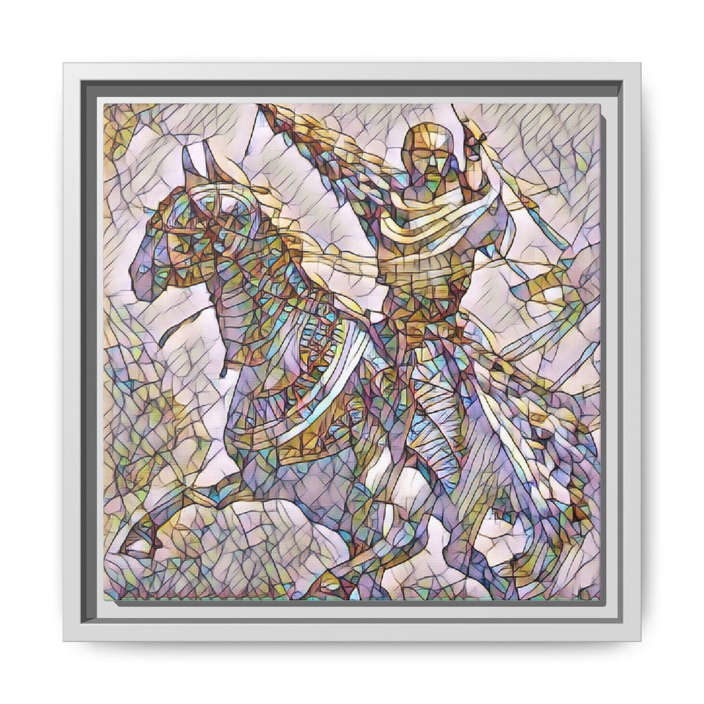 Framed Matte Canvas Print — Stained Glass Knight on Horse Artwork