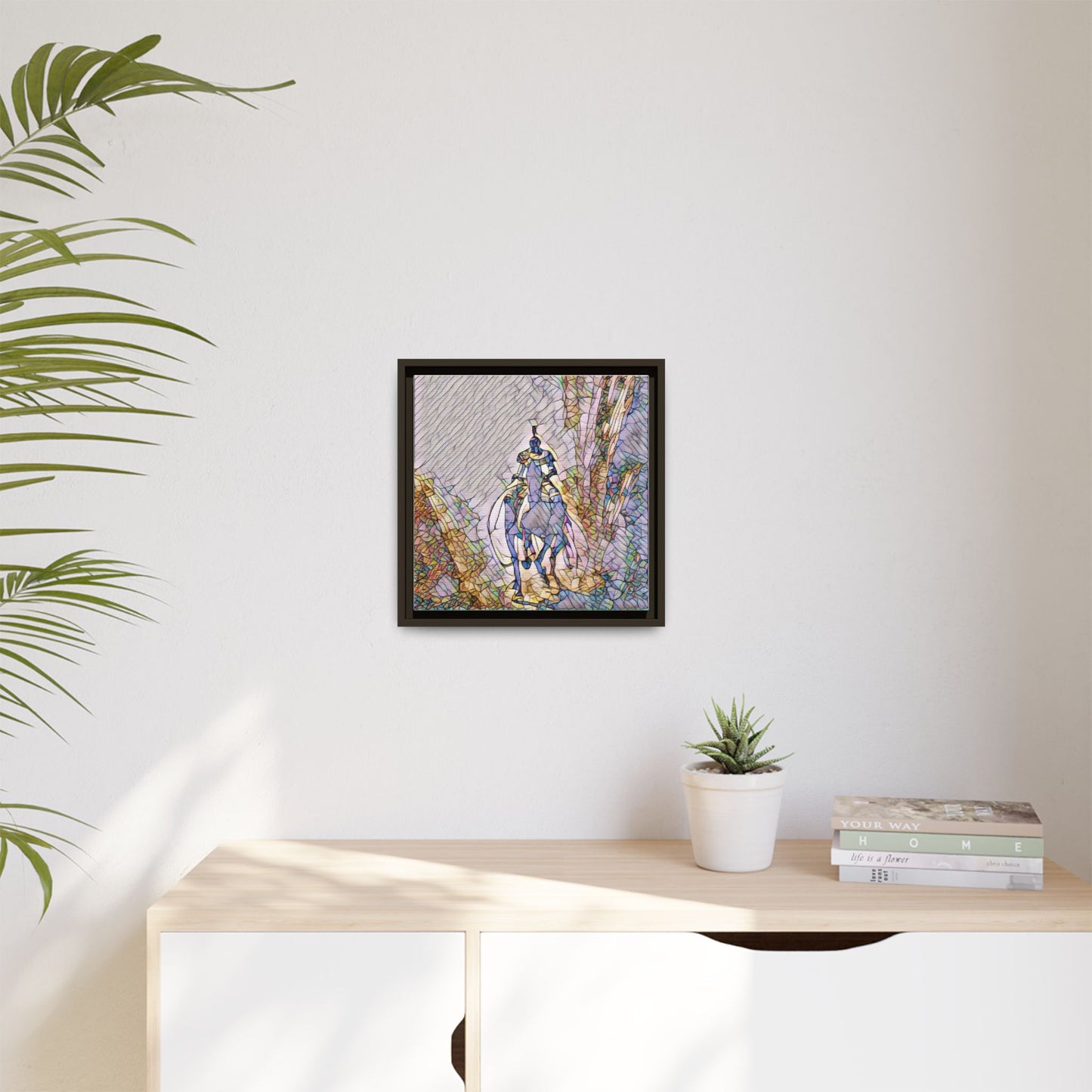 Stained-Glass Knight Matte Framed Canvas Wall Art
