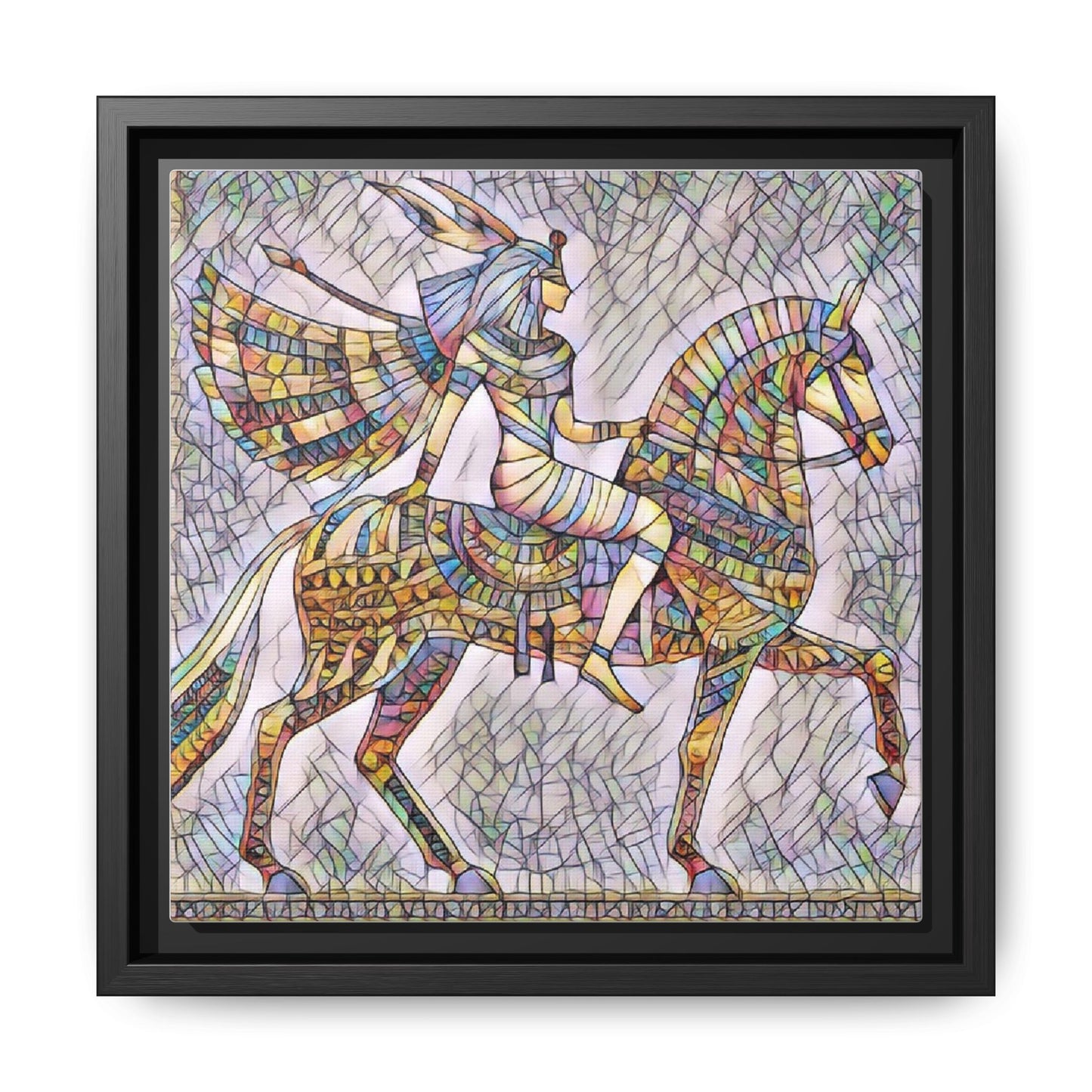 Stained-Glass Style Egyptian Horseman Framed Canvas Print