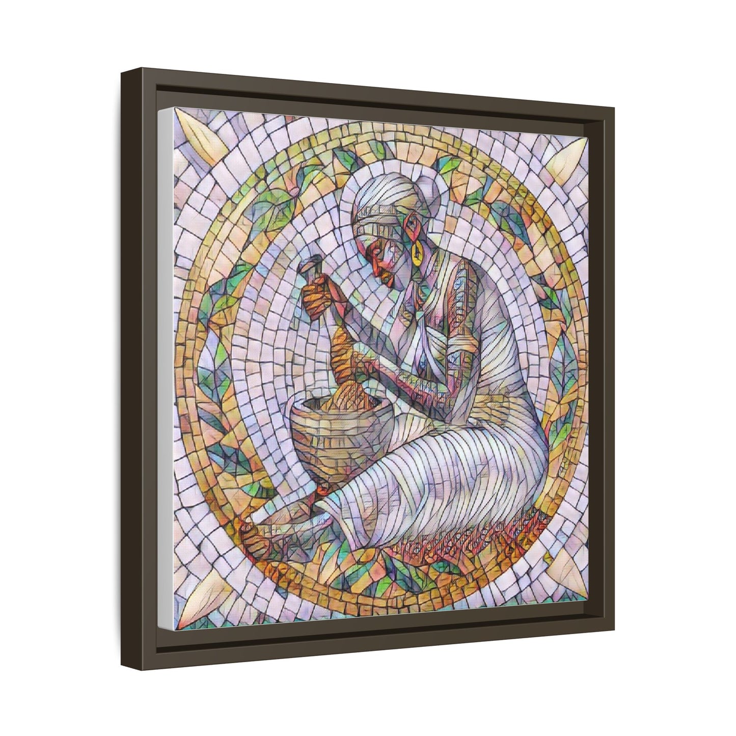 Framed Mosaic Art Print — Woman Grinding Grain (Matte Canvas)