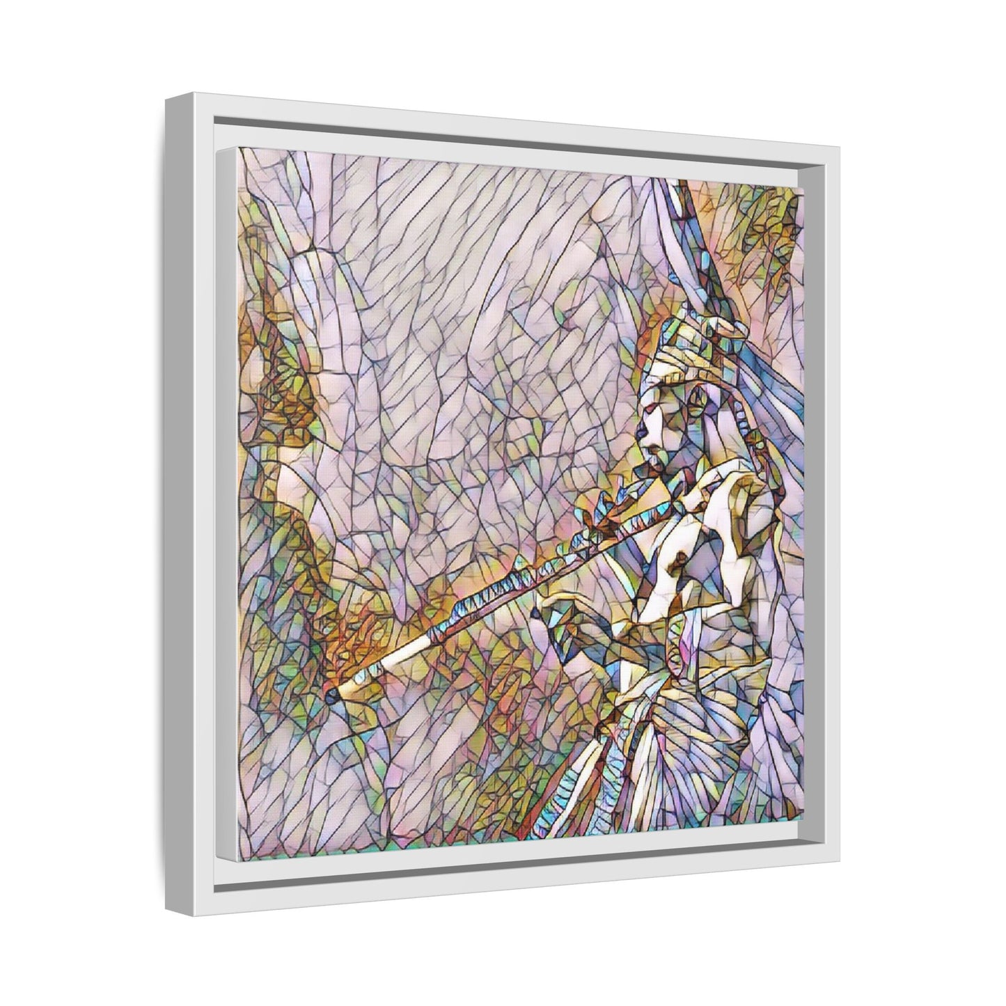 Abstract Tribal Flutist Matte Canvas Framed Wall Art