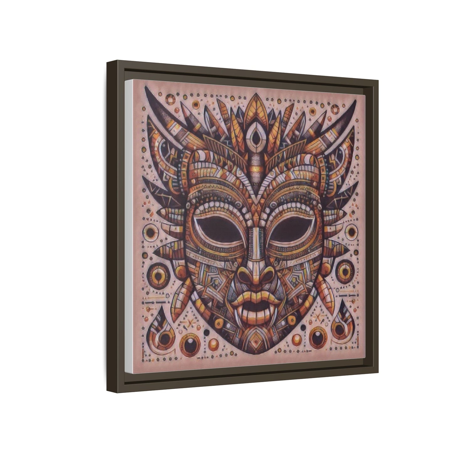 Tribal Mask Framed Canvas Art — Multicolor Matte Wall Decor