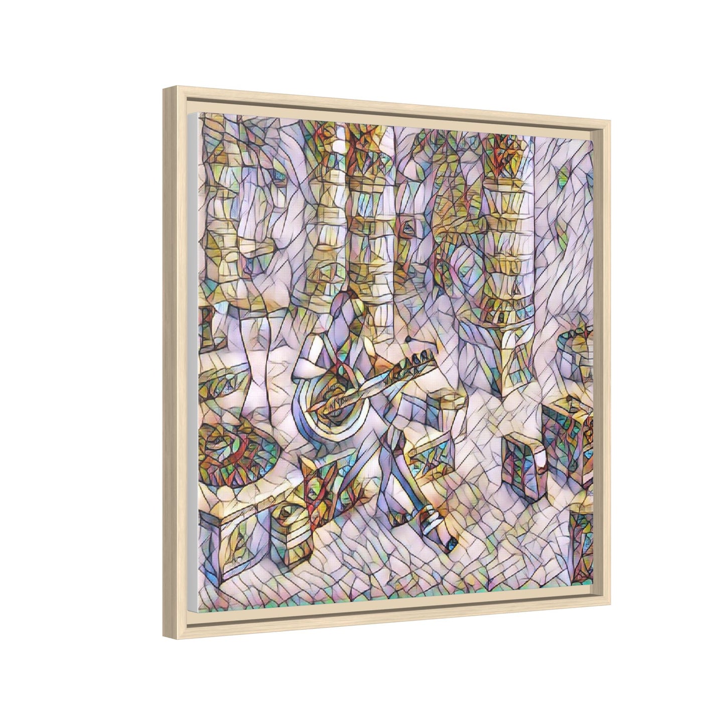 Framed Matte Canvas Art - Abstract Guitarist in Colorful Mosaic