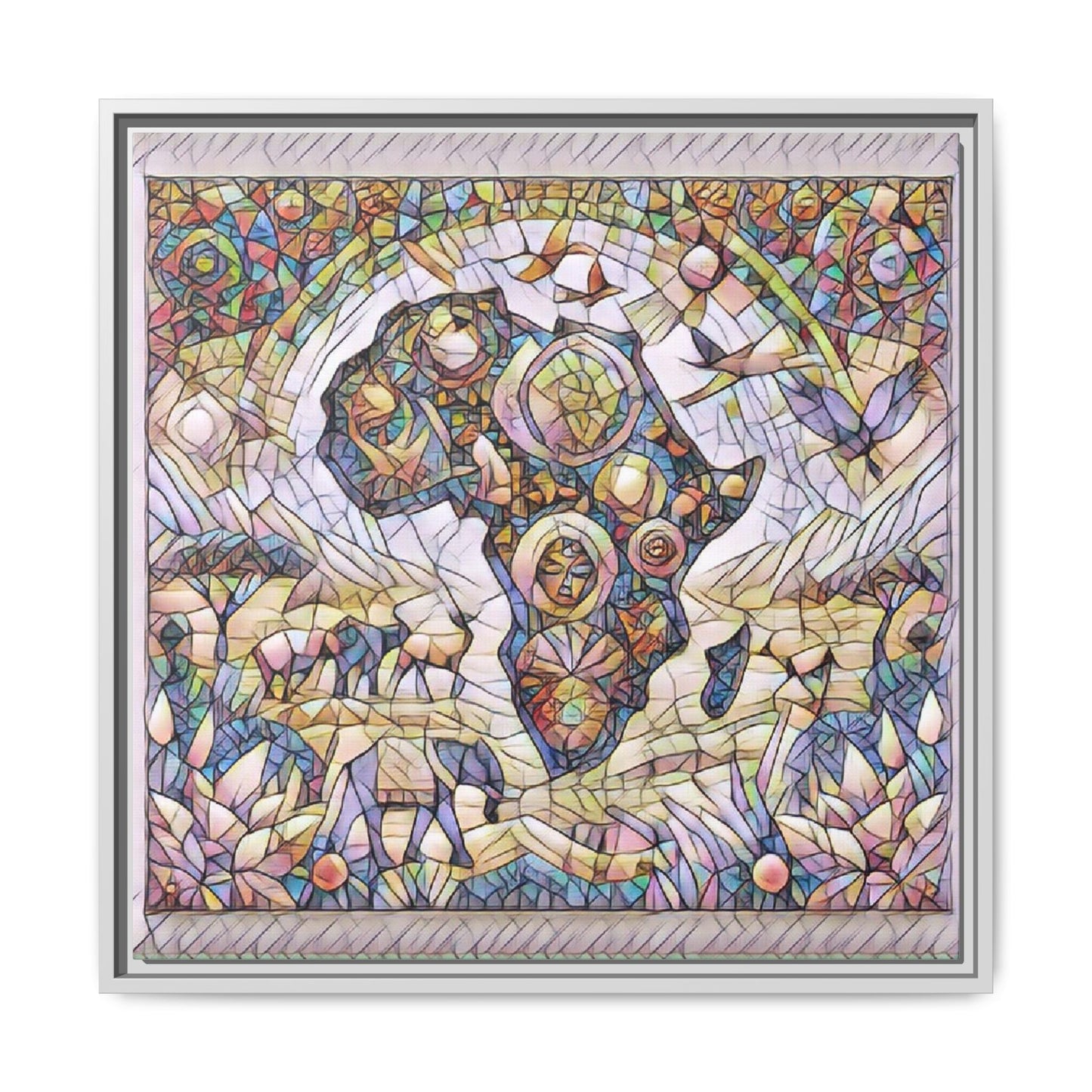 Abstract Mosaic Africa Framed Canvas — Colorful Stained-Glass Wall Art