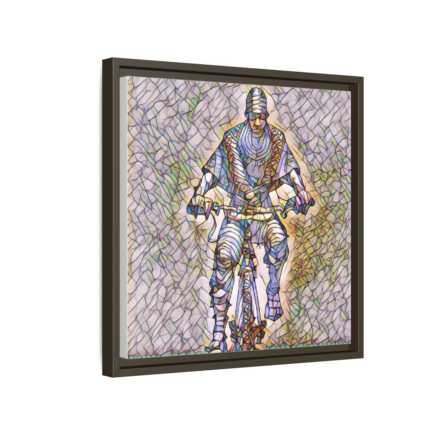 Framed Matte Canvas Art - Stylized Cyclist Illustration