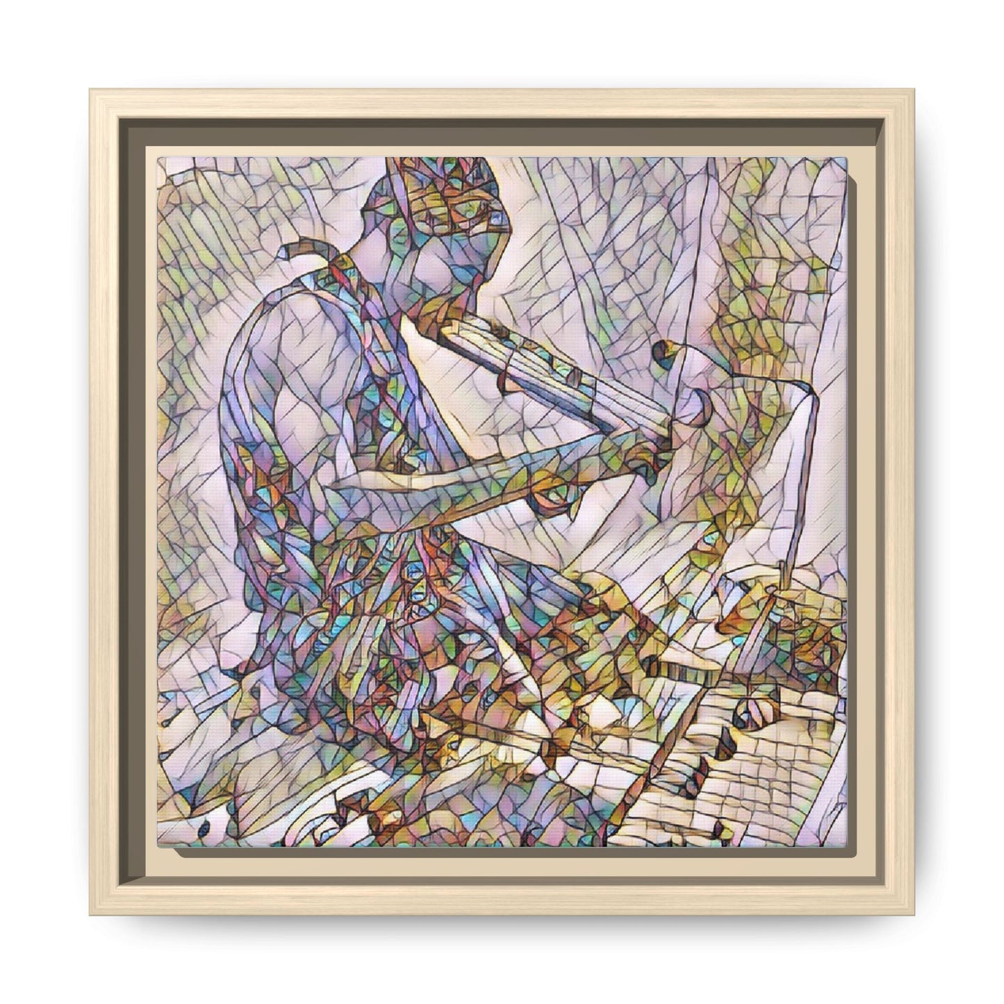 Abstract Violinist Matte Framed Canvas – Colorful Musical Art Print