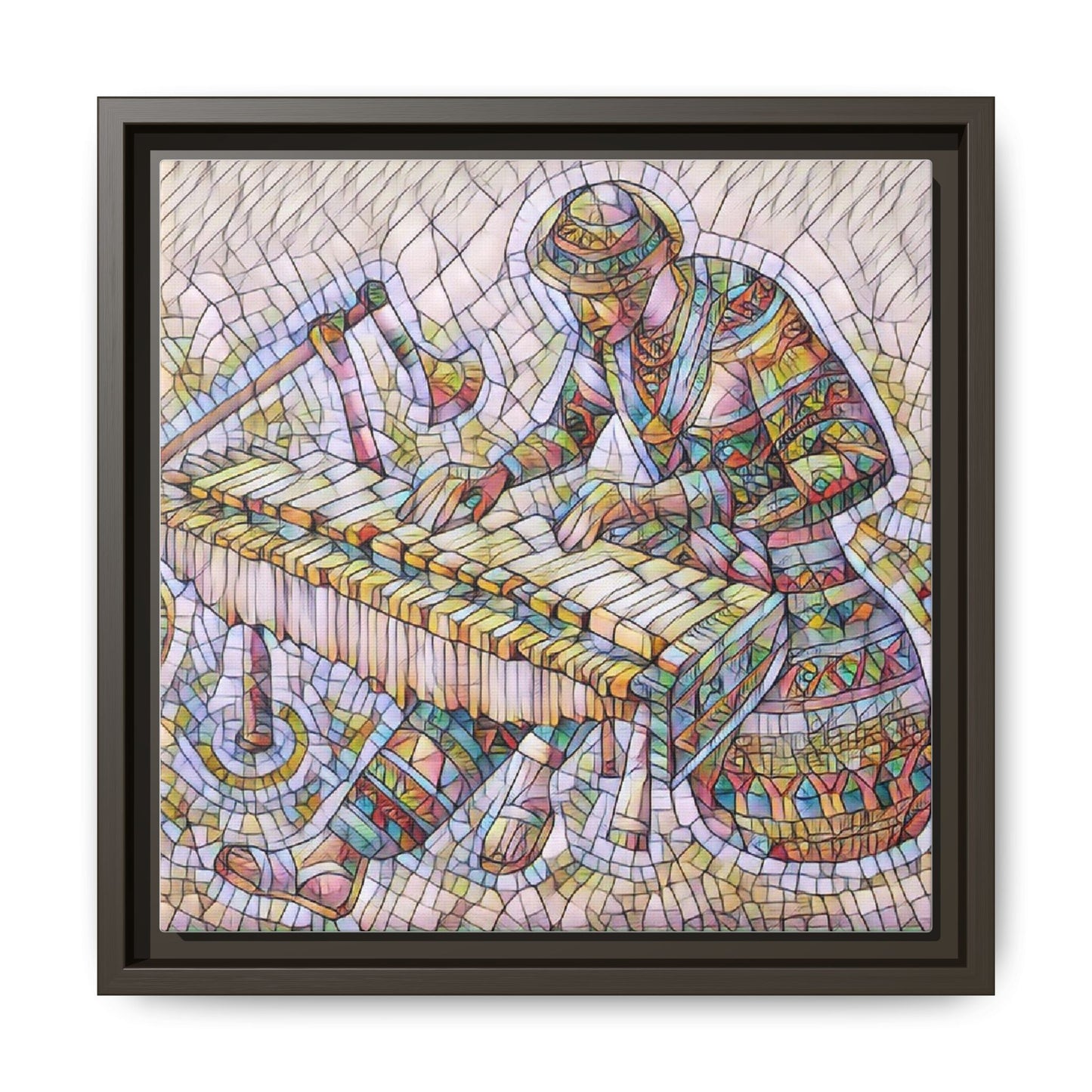 Framed Canvas Art - Colorful Mosaic Vibraphone Musician Print