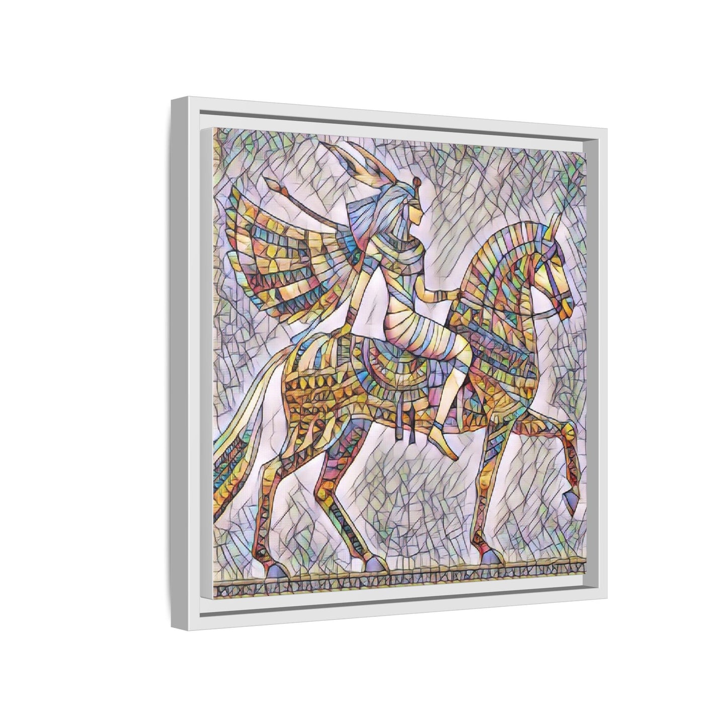 Stained-Glass Style Egyptian Horseman Framed Canvas Print