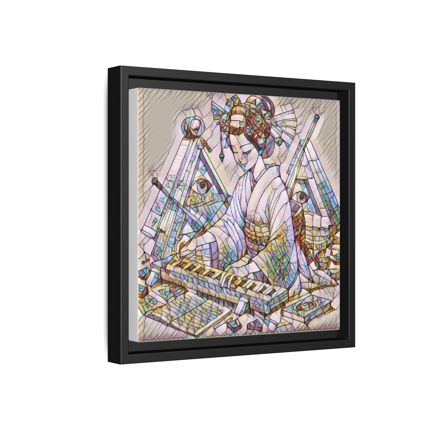 Framed Matte Canvas: Stained-Glass Geisha Wall Art