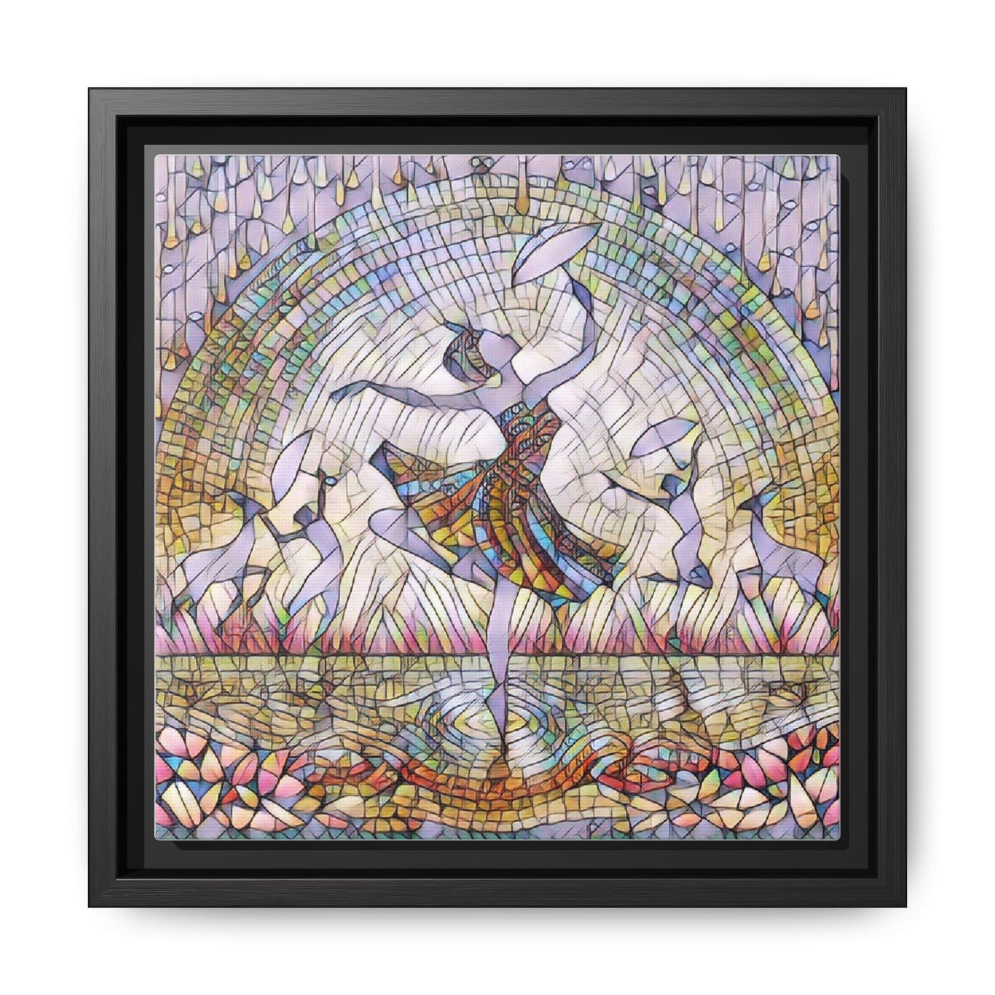 Stained Glass Ballerina Framed Canvas Art — Dancer Mosaic Wall Decor