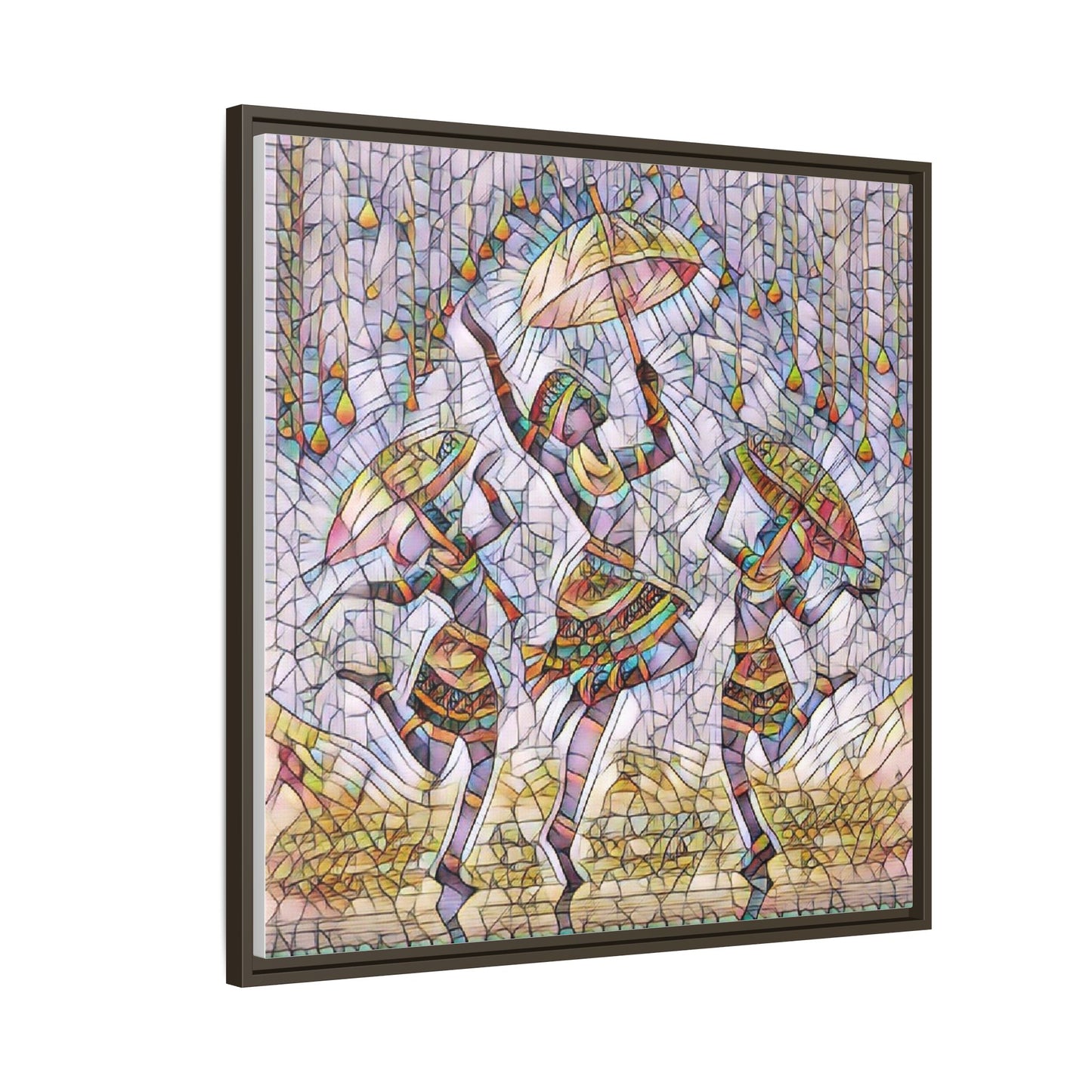 Colorful African Dance Framed Canvas Art — Umbrella Dancers Wall Decor