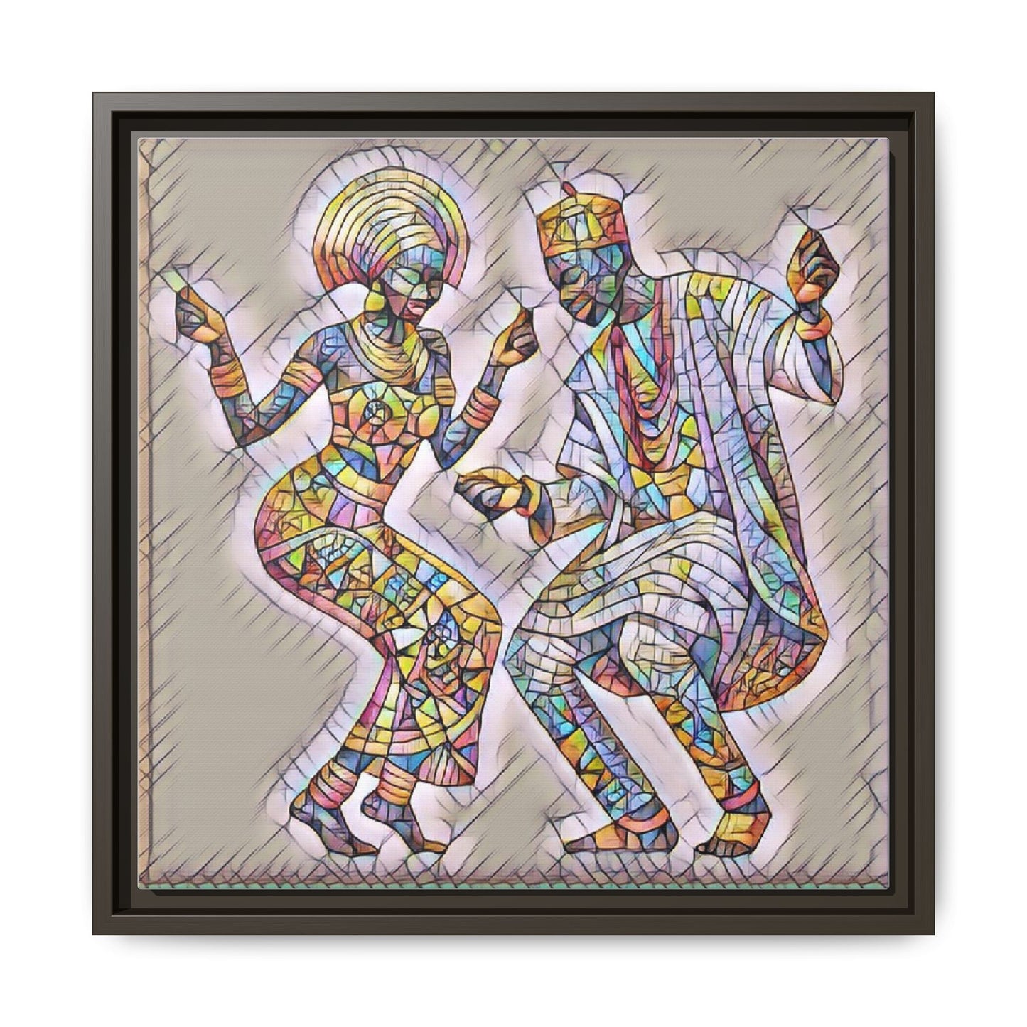 Afrobeat Dancers Framed Canvas Art — Colorful Mosaic African Dance Print