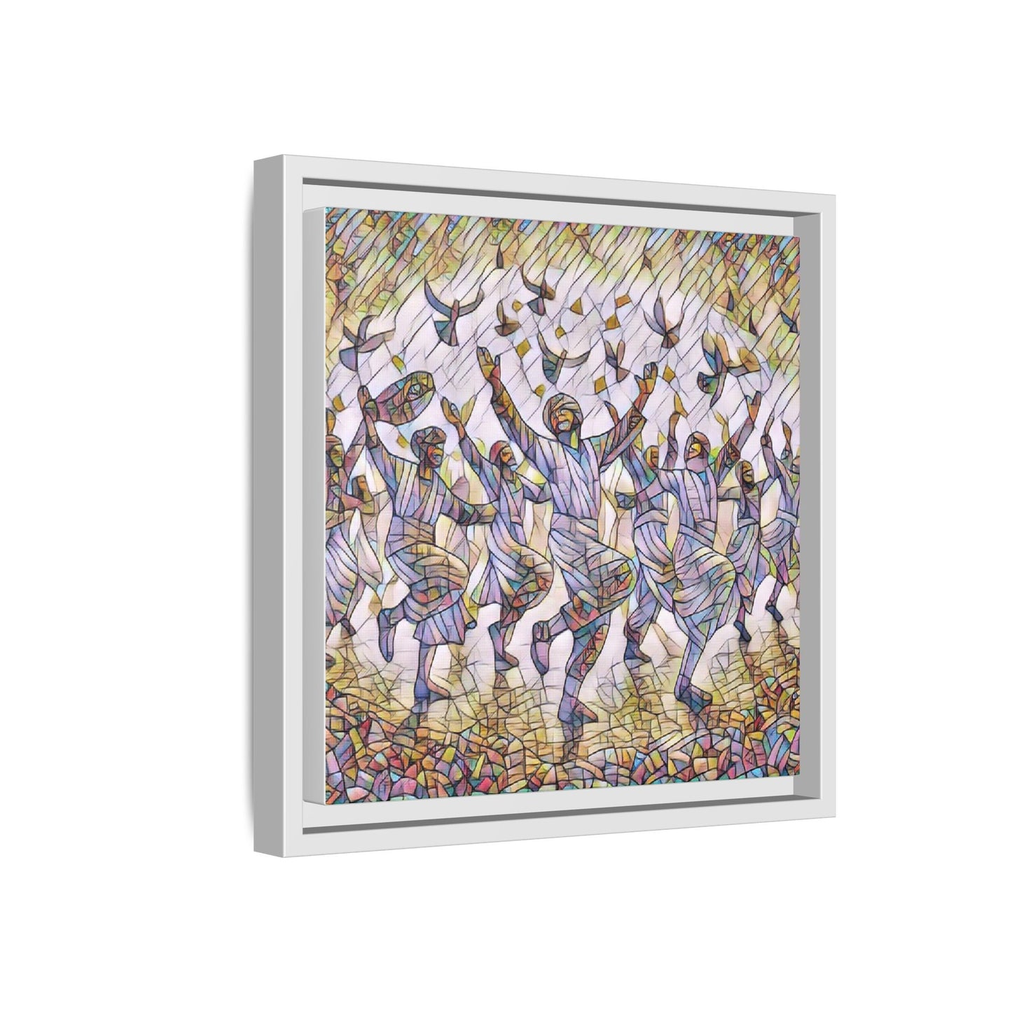 Framed Canvas Art - Joyful Dancers with Doves (Multicolor)