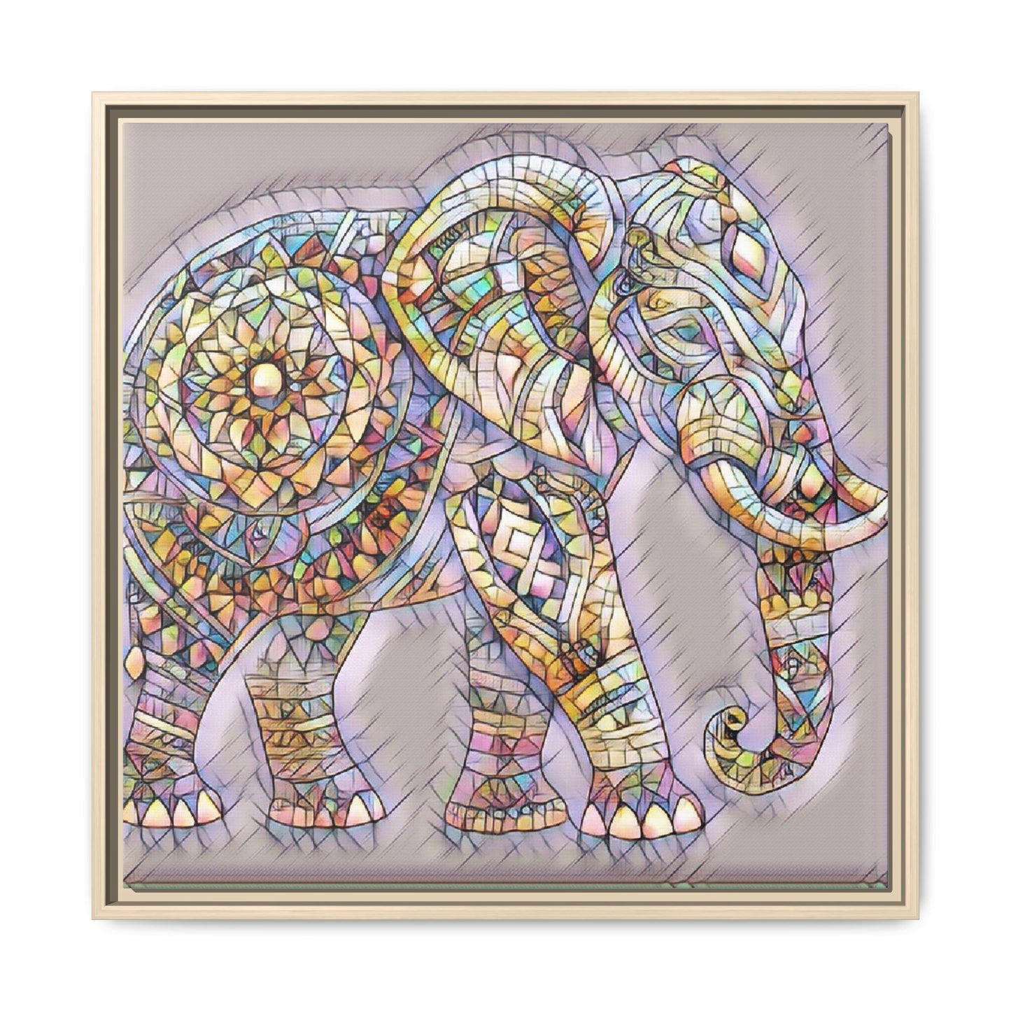 Colorful Mosaic Elephant Framed Canvas Print