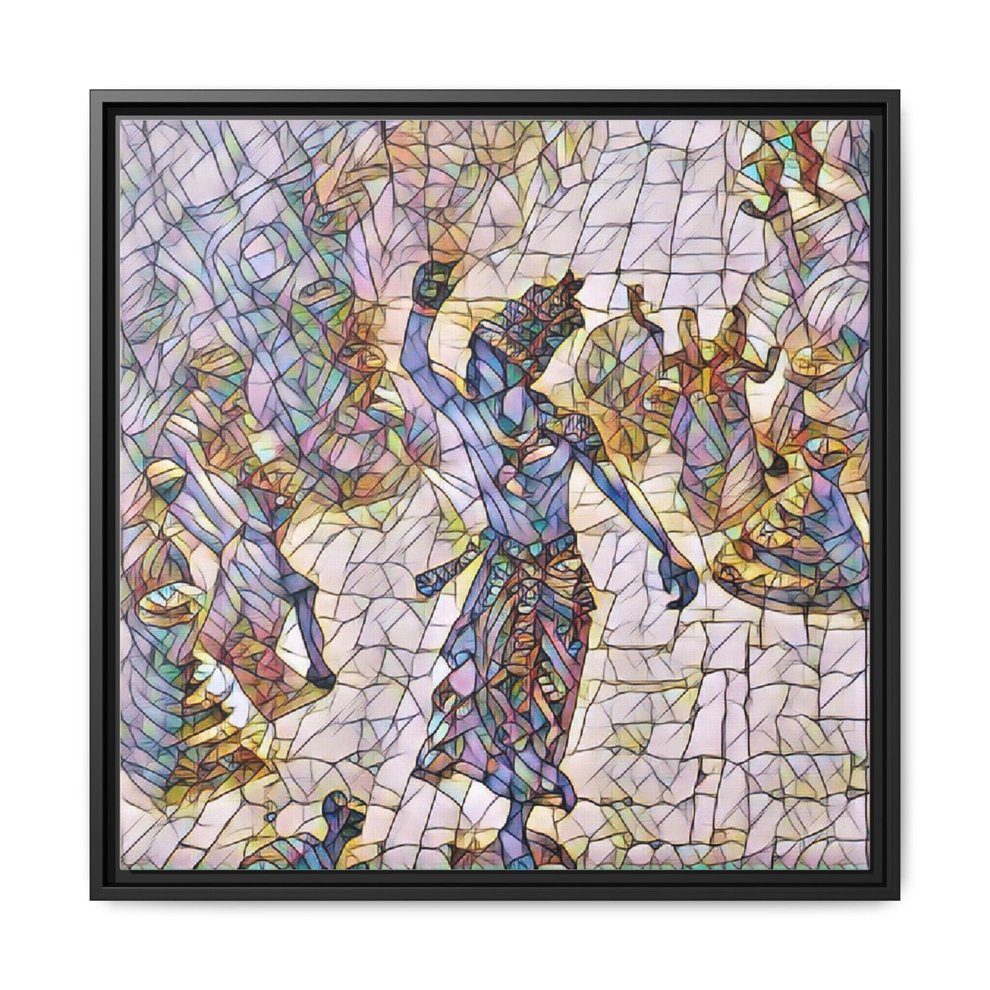Framed Canvas Art — Colorful Mosaic Krishna Dance Print