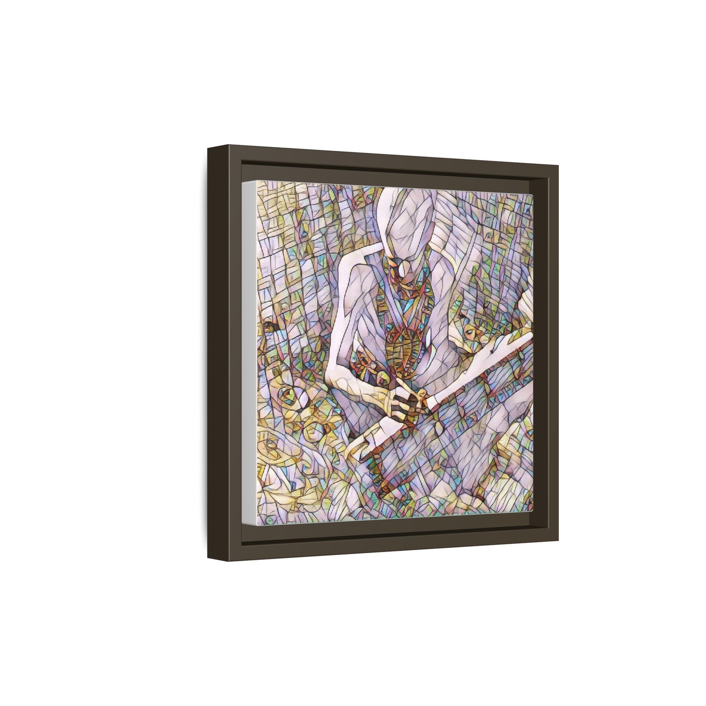 Abstract Fantasy Warrior Matte Framed Canvas — Colorful Stained-Glass Style Art