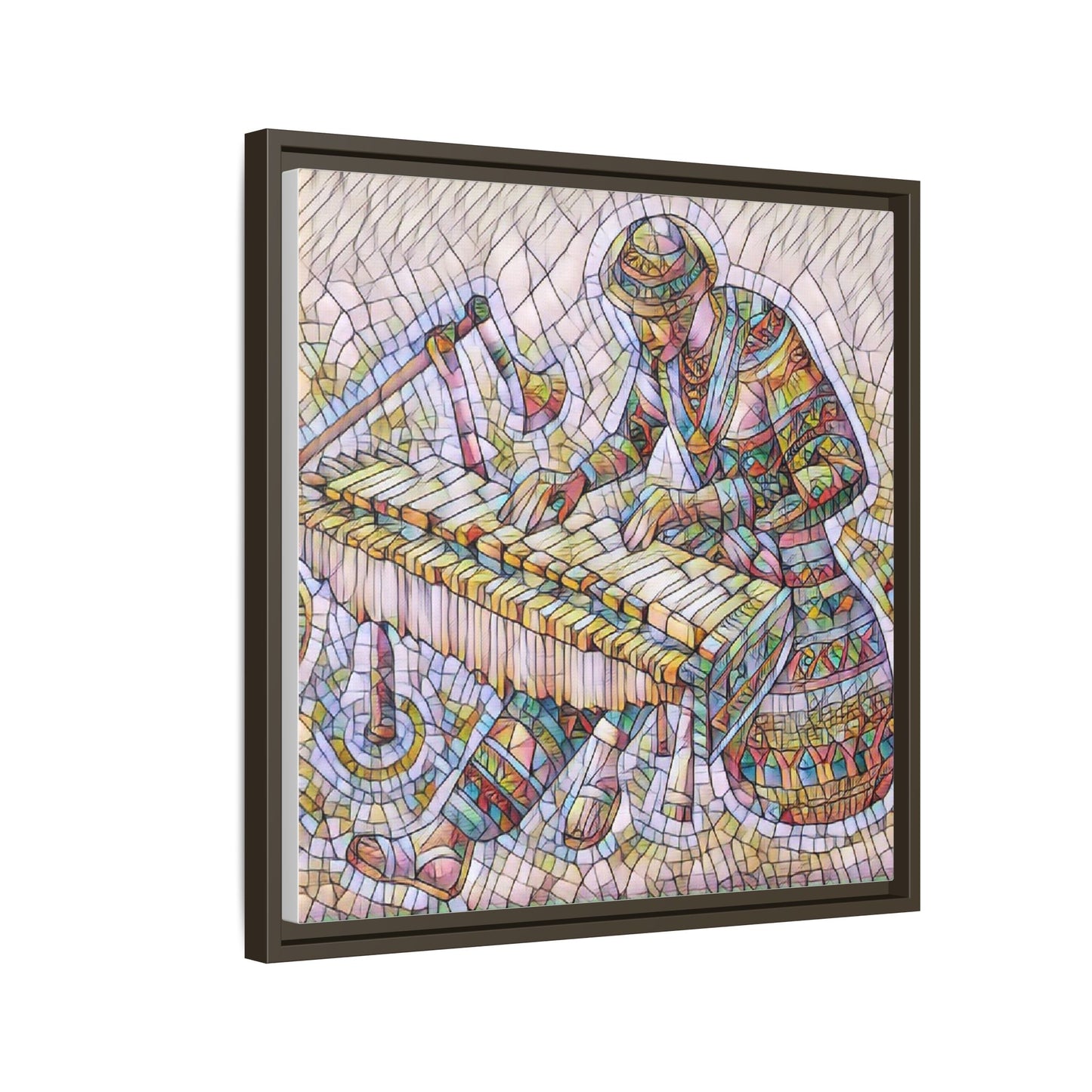 Framed Canvas Art - Colorful Mosaic Vibraphone Musician Print