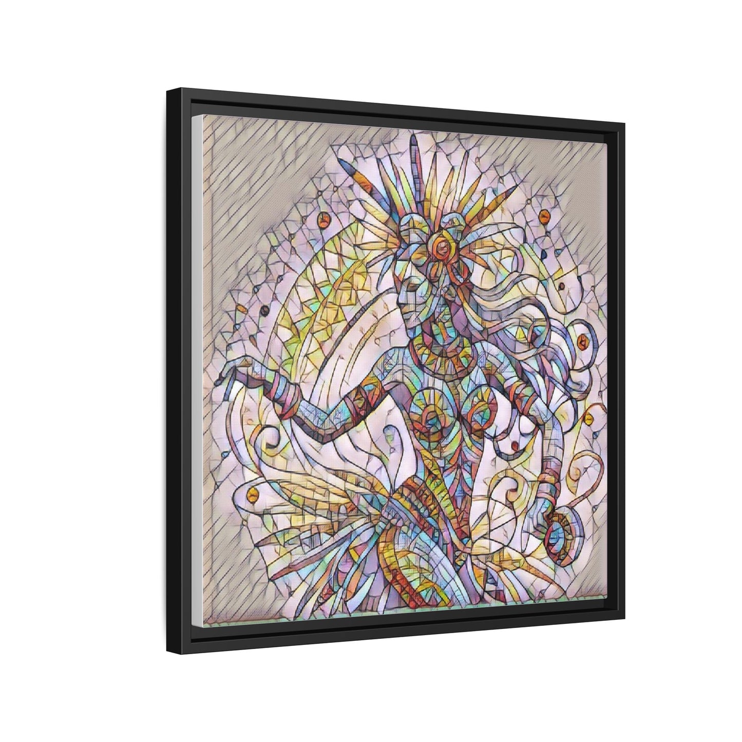 Colorful Mermaid Mosaic Framed Canvas Art — Boho Ocean Wall Decor
