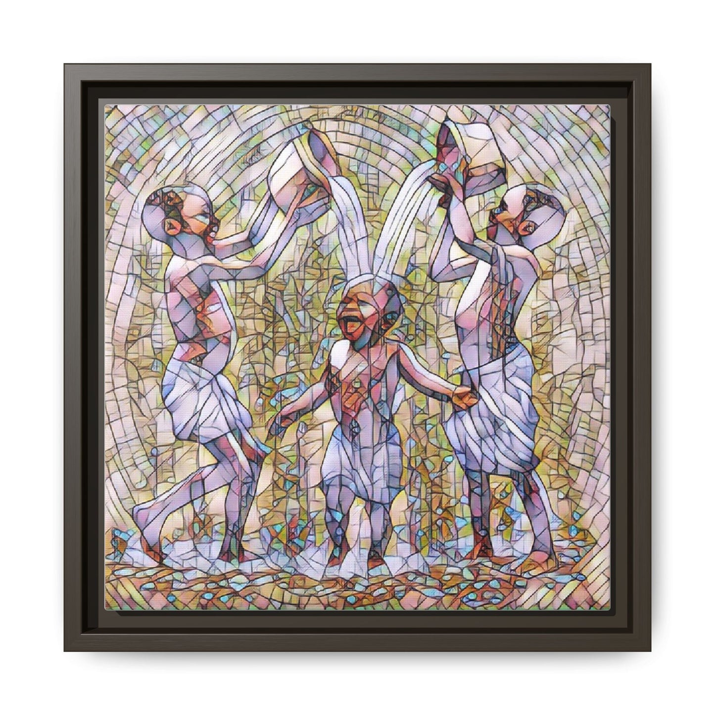 Framed Matte Canvas Art – Joyful Water Dance Family Stained-Glass Print
