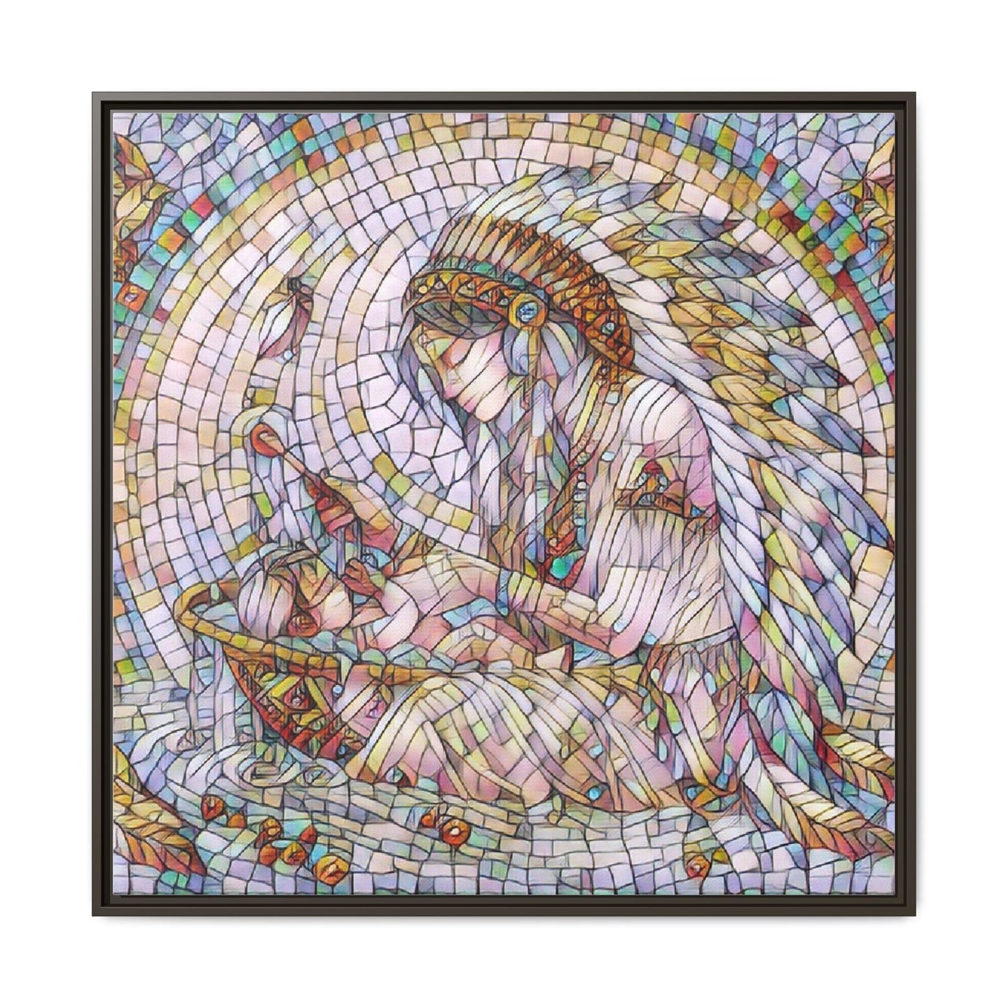 Framed Mosaic Native Mother & Child Matte Canvas Art