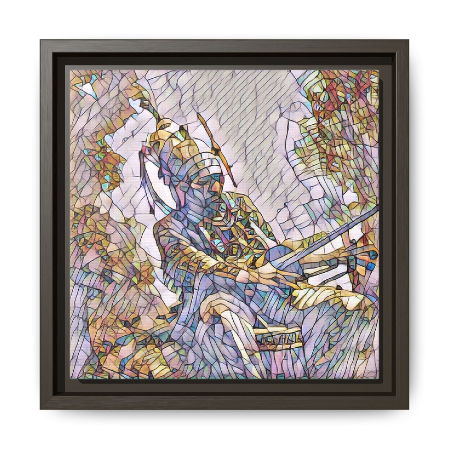 Framed Archery Canvas Print — Stained-Glass Archer Wall Art