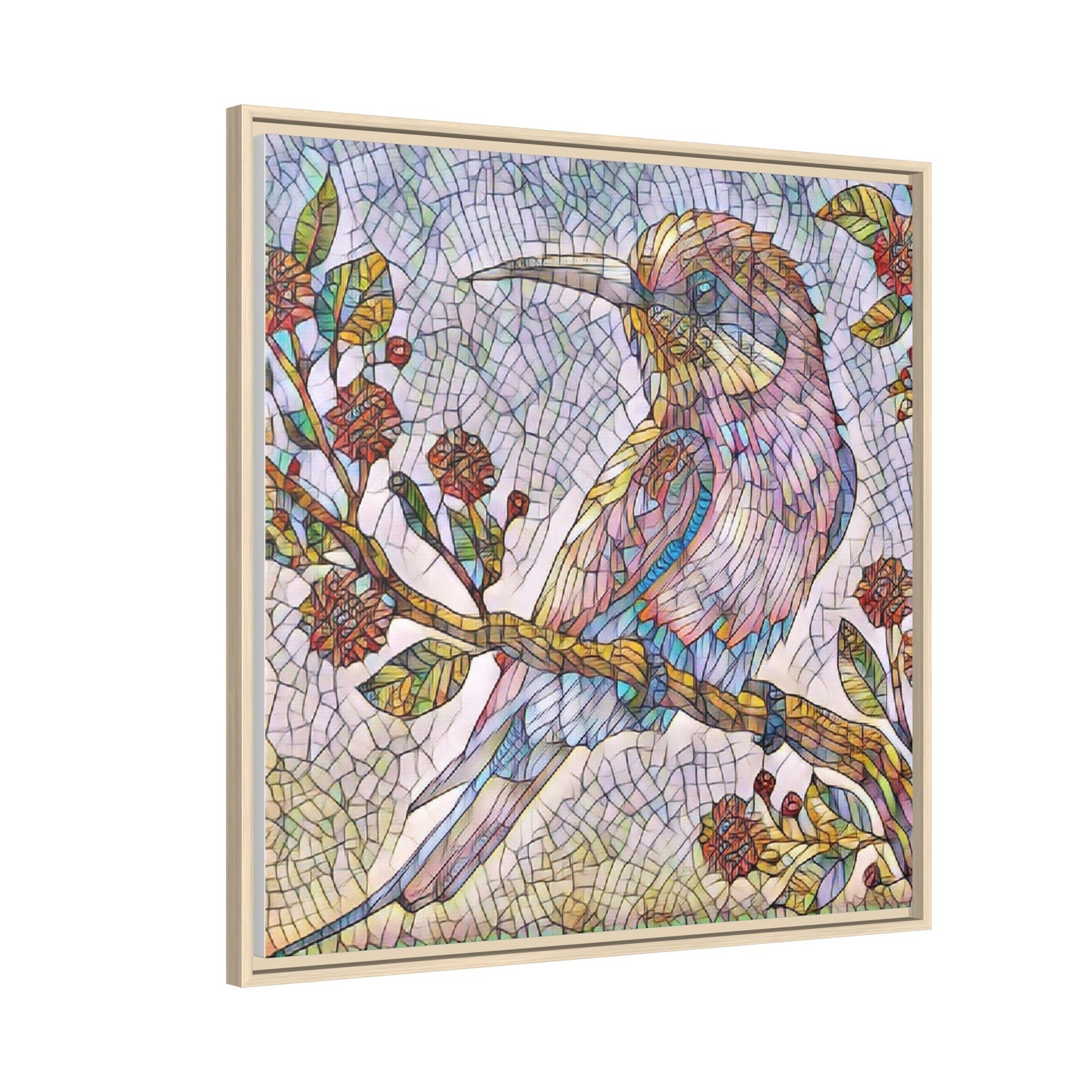 Framed Mosaic Bird Art Print — Colorful Kookaburra Wall Canvas