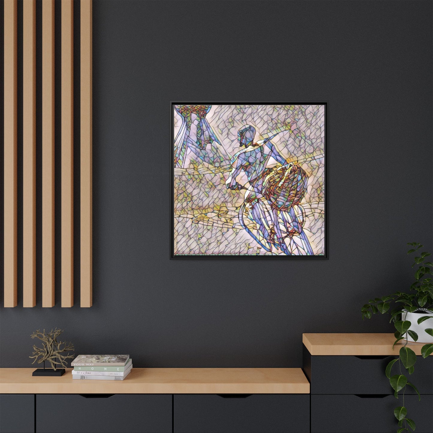Abstract Stained-Glass Warrior Matte Framed Canvas