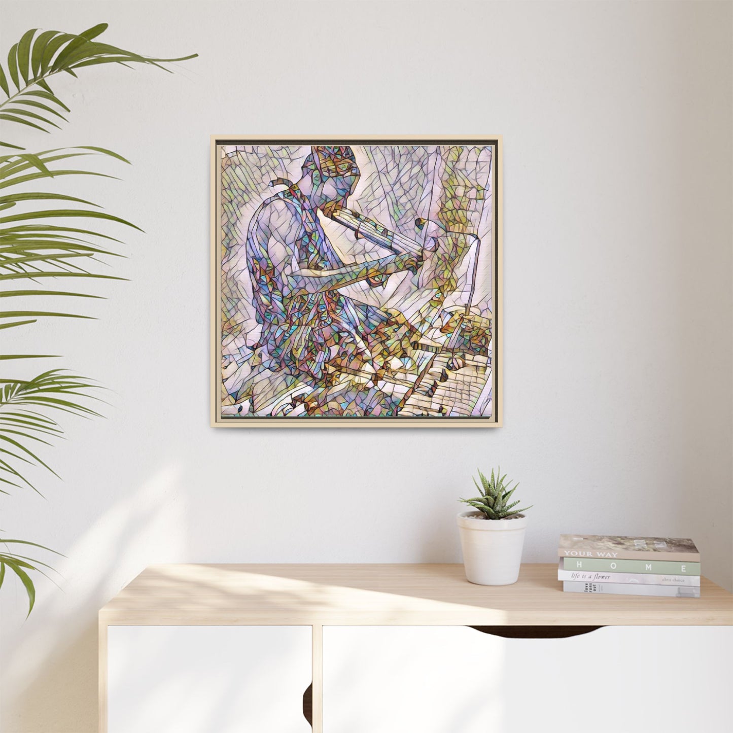 Abstract Violinist Matte Framed Canvas – Colorful Musical Art Print