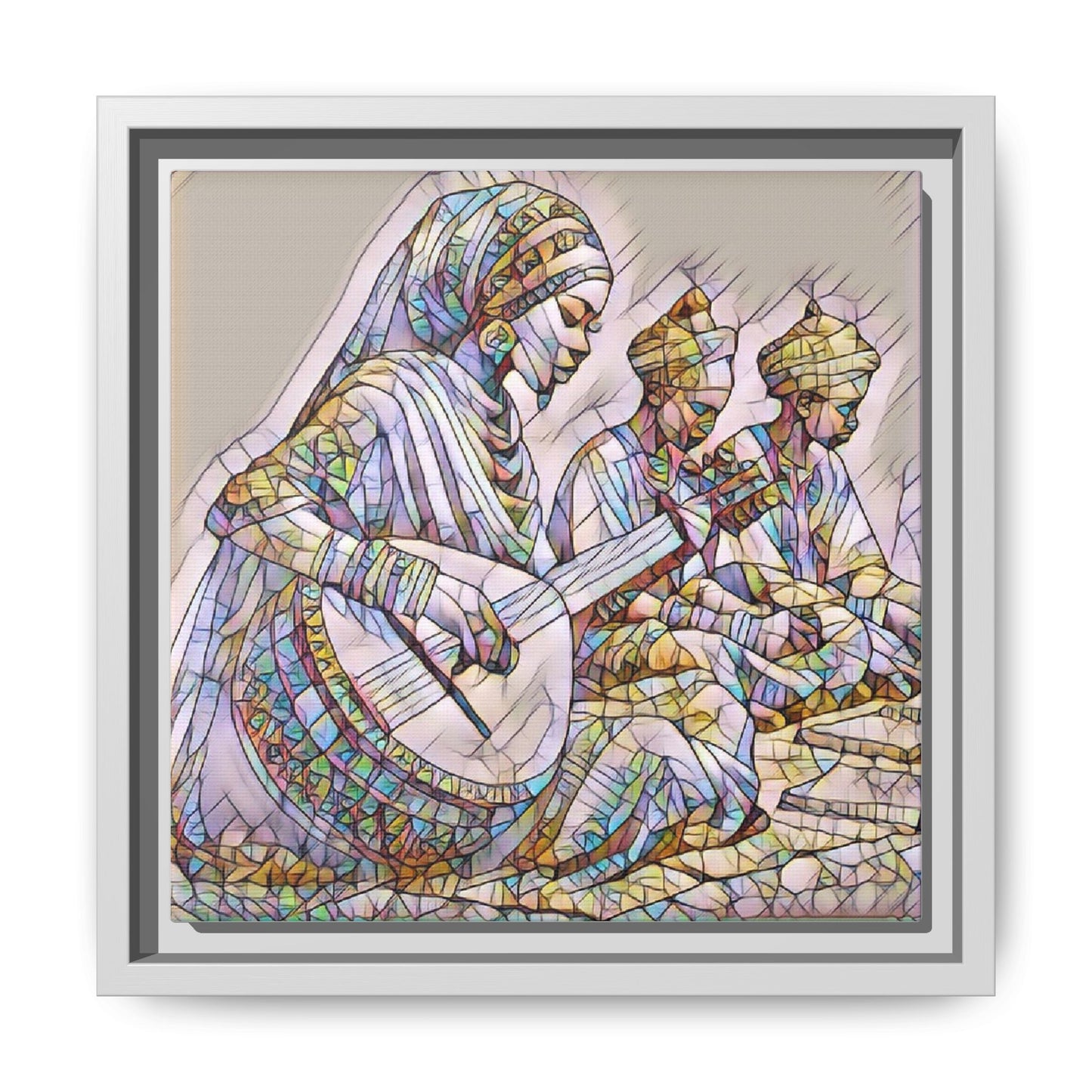 Framed Matte Canvas: Colorful Moroccan Musicians Wall Art