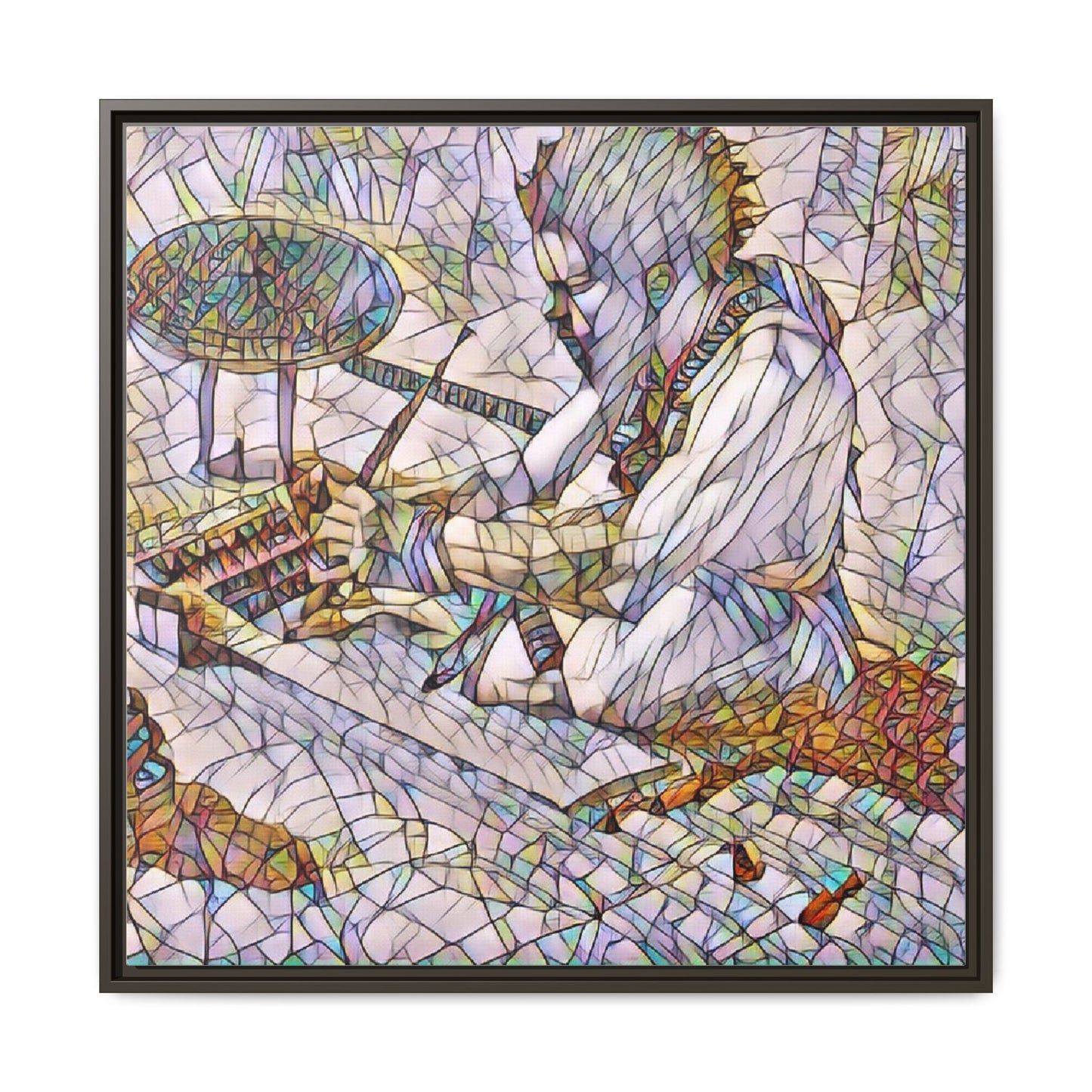 Framed Matte Canvas — Abstract Drummer Mosaic Wall Art