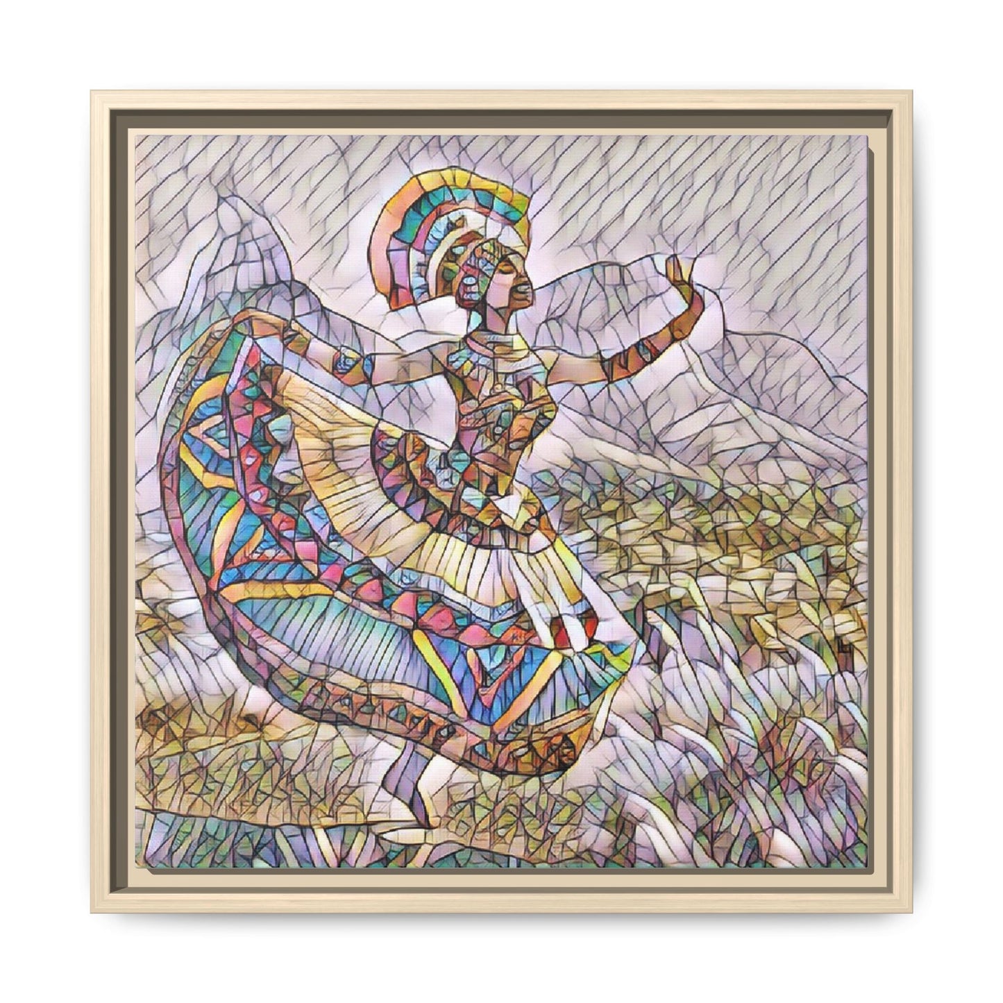 Ballerina Mosaic Framed Canvas Print — Colorful Ethnic Dance Wall Art