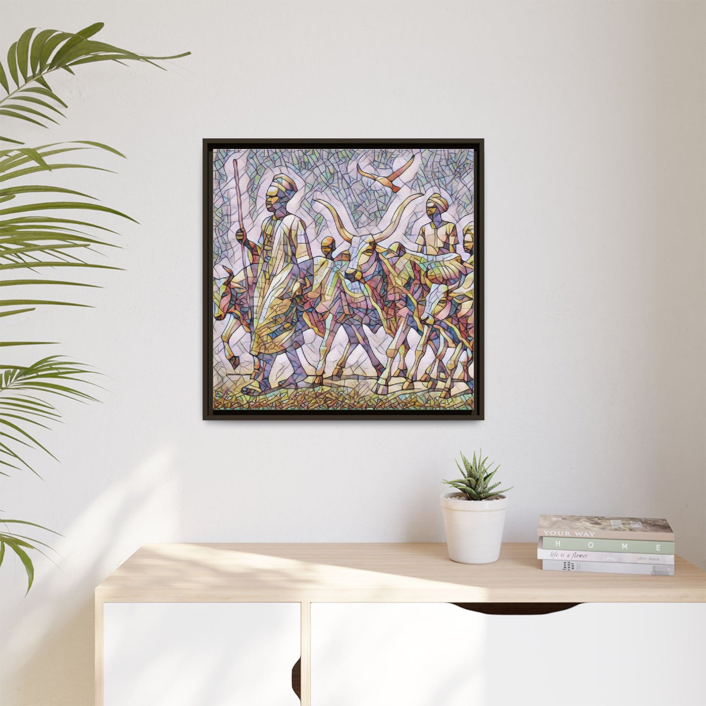 Framed Matte Canvas: Colorful African Herdsmen Art Print