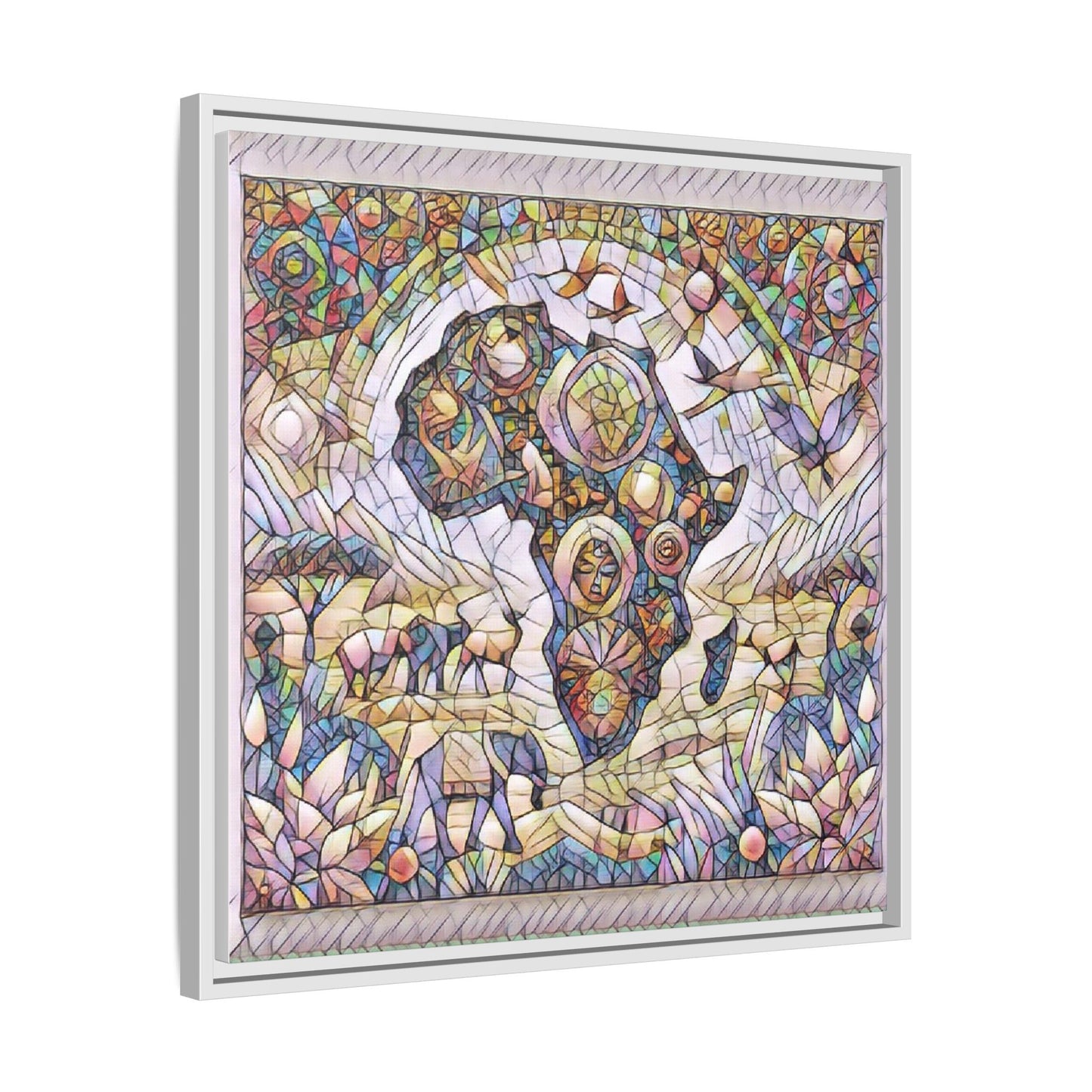 Abstract Mosaic Africa Framed Canvas — Colorful Stained-Glass Wall Art