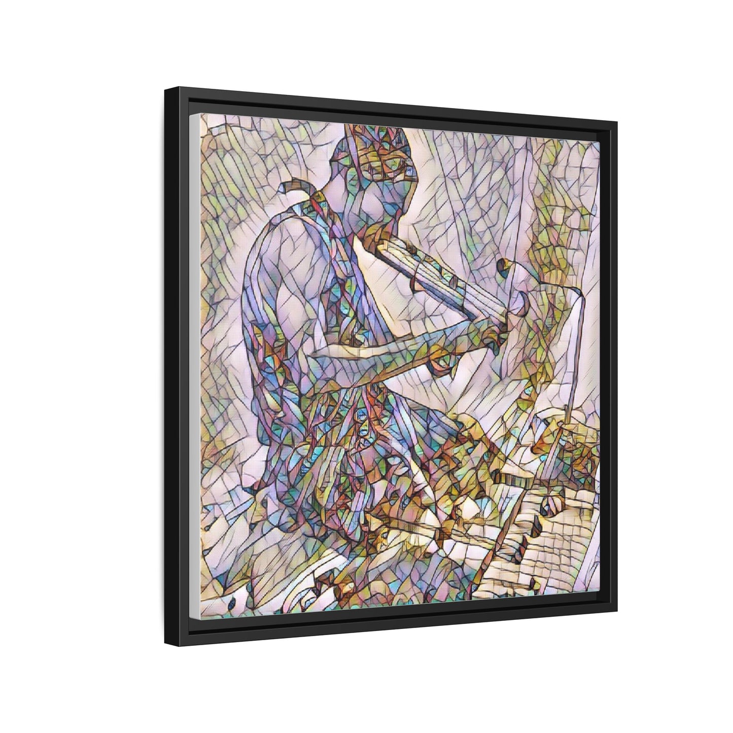 Abstract Violinist Matte Framed Canvas – Colorful Musical Art Print