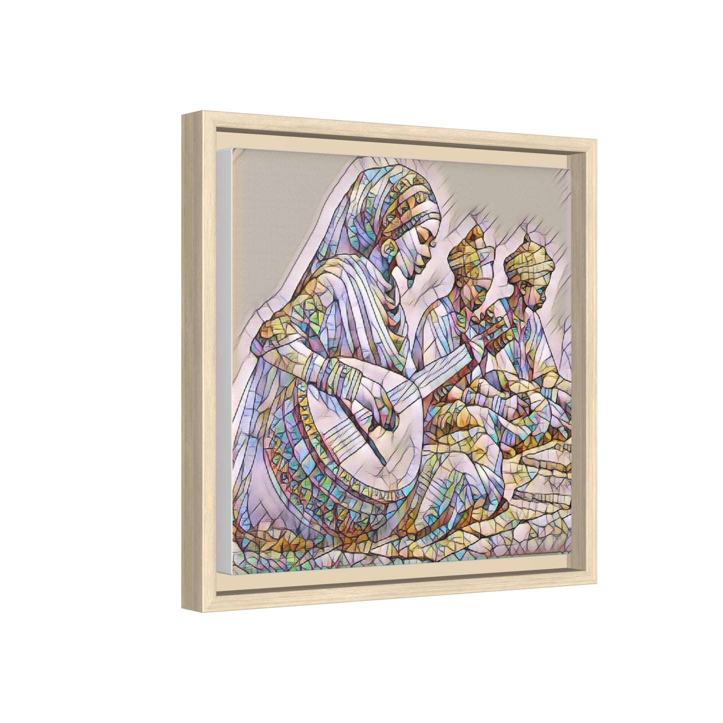 Framed Matte Canvas: Colorful Moroccan Musicians Wall Art